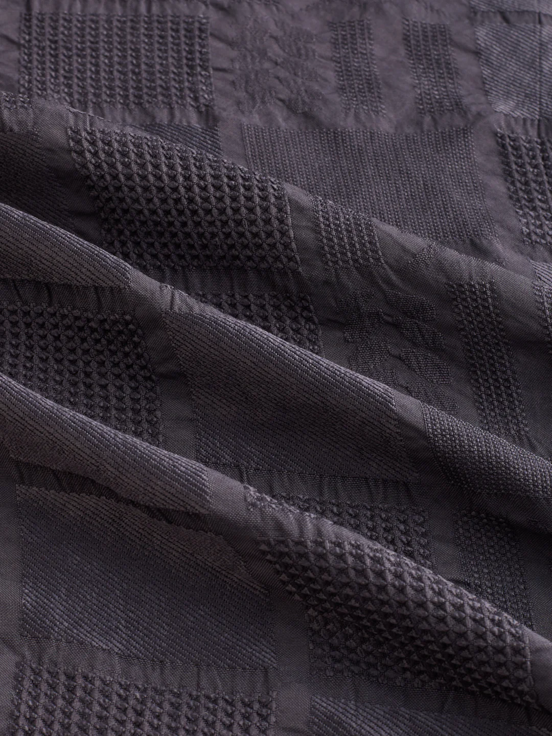 Charcoal Grey Block Checks Motif Embossed Shirt - Image 3