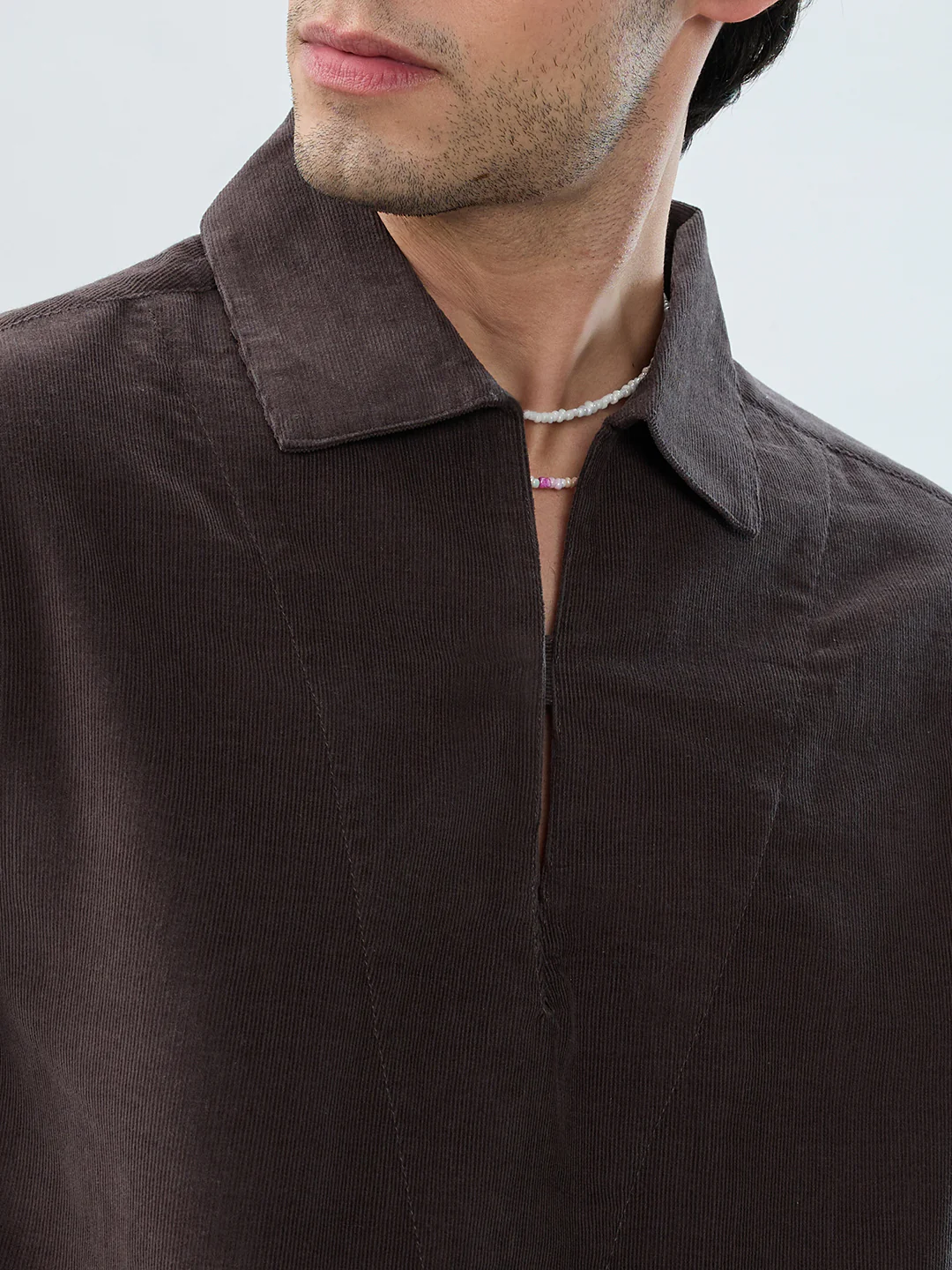 Charcoal Grey Corduroy Cuffless Oversized Shirt - Image 3