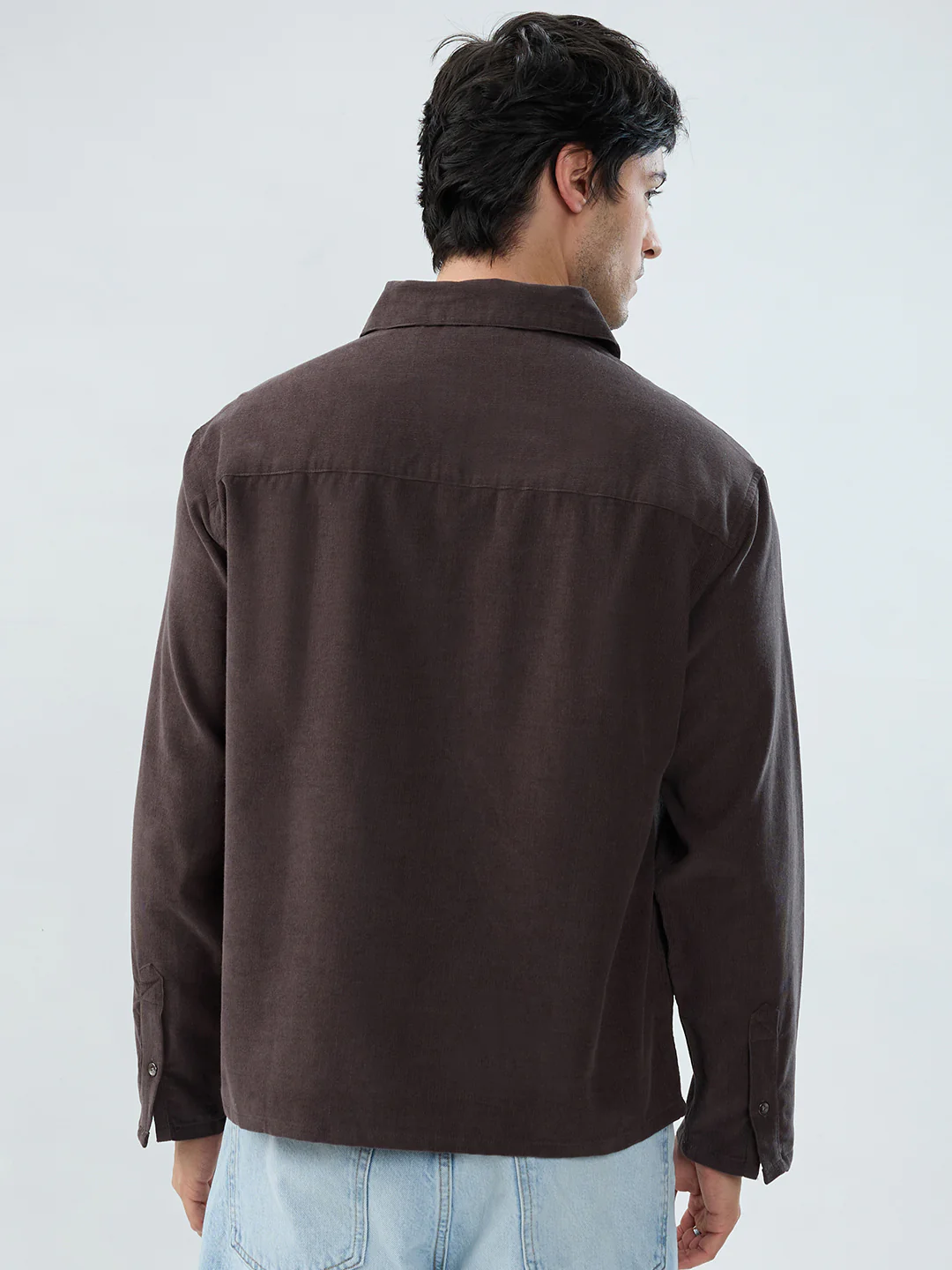 Charcoal Grey Corduroy Cuffless Oversized Shirt - Image 6