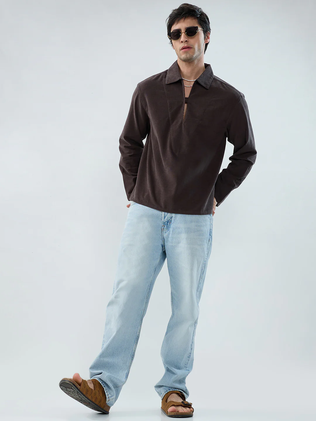 Charcoal Grey Corduroy Cuffless Oversized Shirt - Image 7