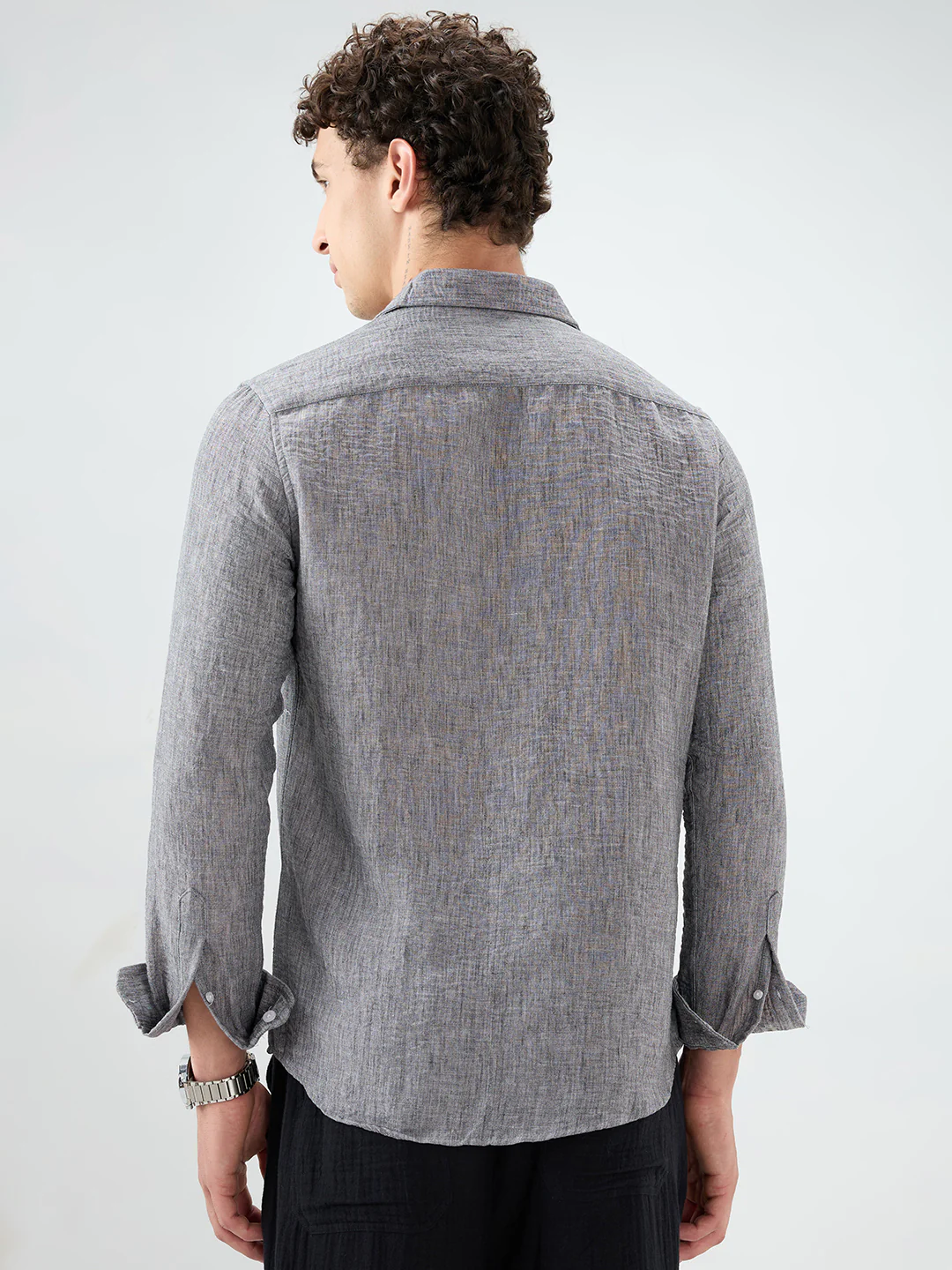 Charcoal Grey Dense-Weave Crinkled Shirt - Image 7
