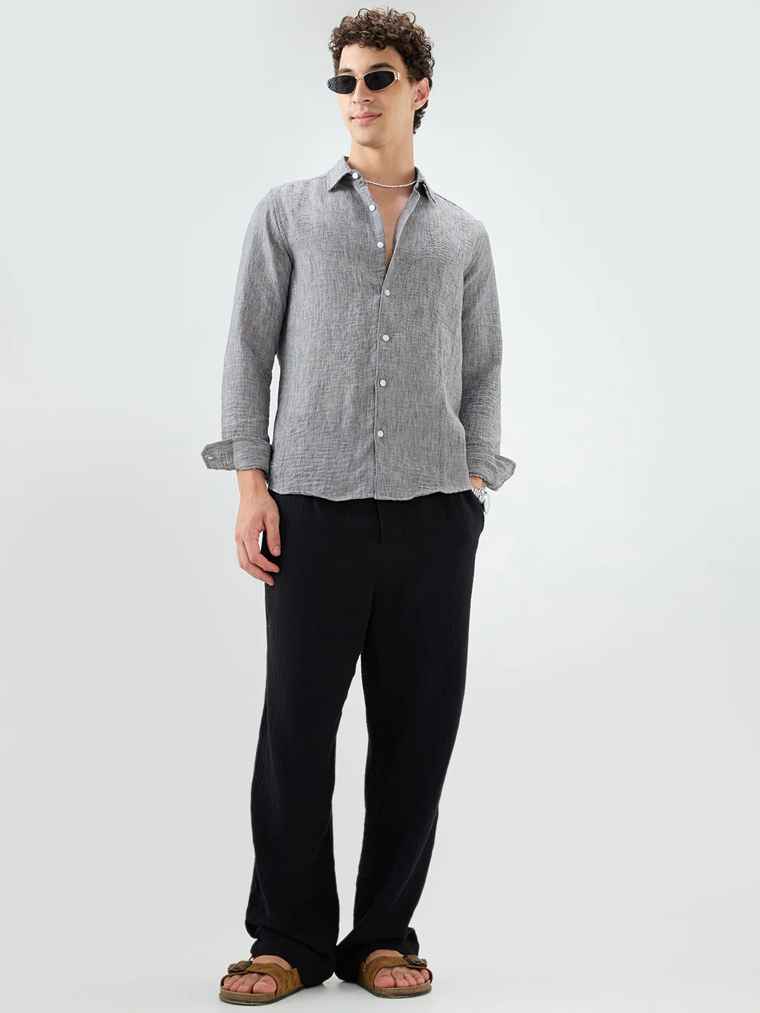 Charcoal Grey Dense-Weave Crinkled Shirt - Image 8