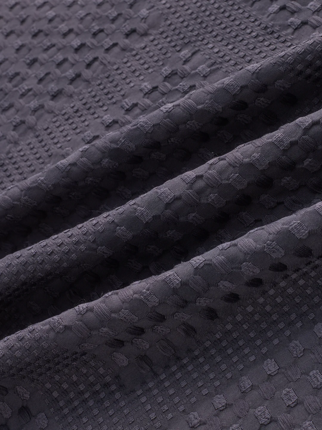 Charcoal Grey Geometric Grid Embossed Textured Shirt - Image 3