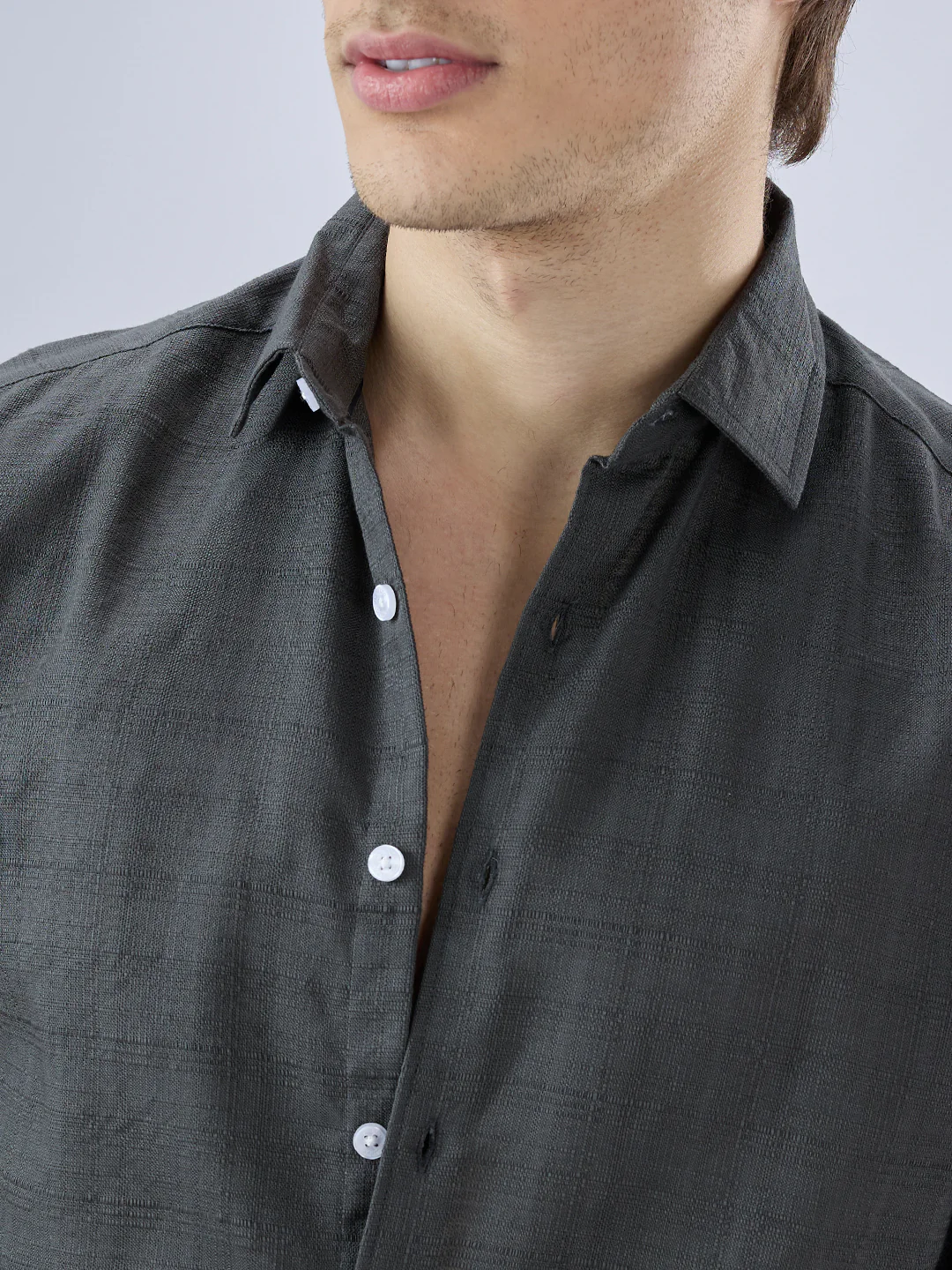 Charcoal Grey Micro Frid Textured Shirt - Image 3