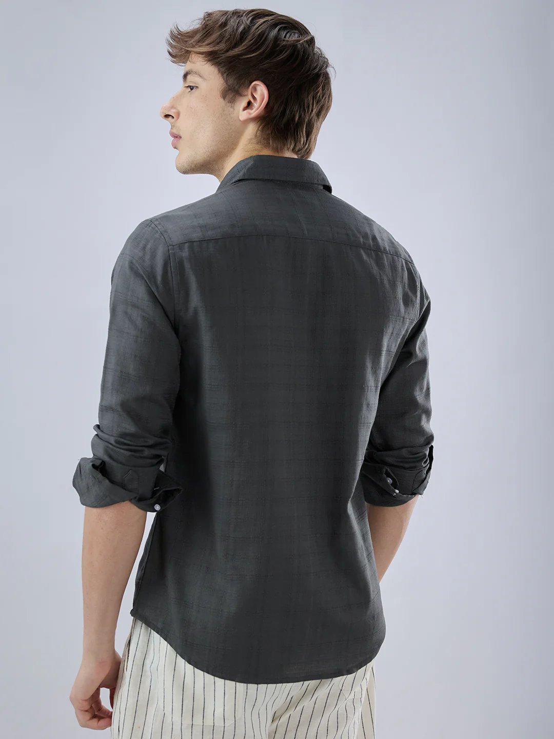 Charcoal Grey Micro Frid Textured Shirt - Image 7