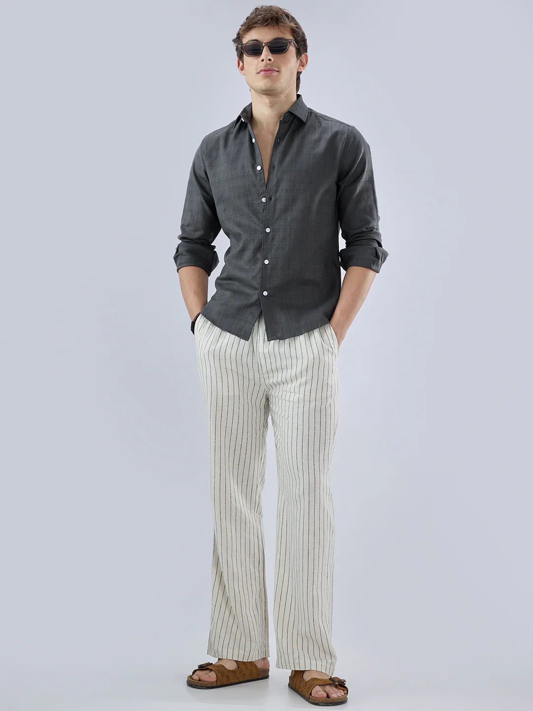 Charcoal Grey Micro Frid Textured Shirt - Image 8