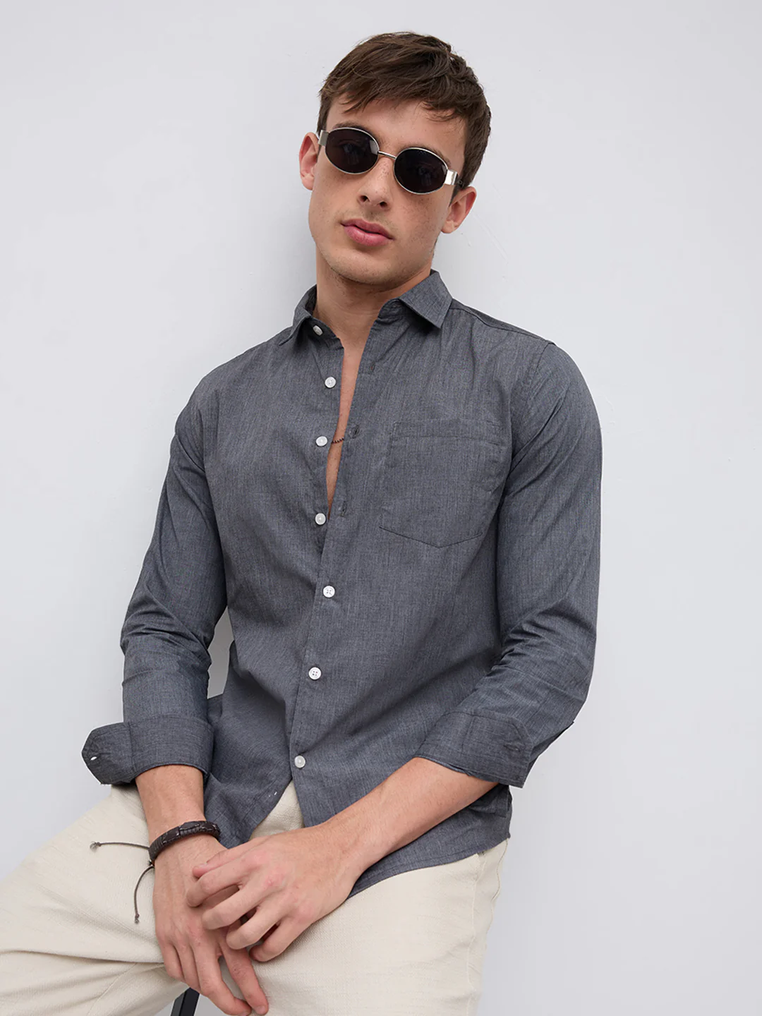 Charcoal Grey Textured Everday Shirt - Image 2