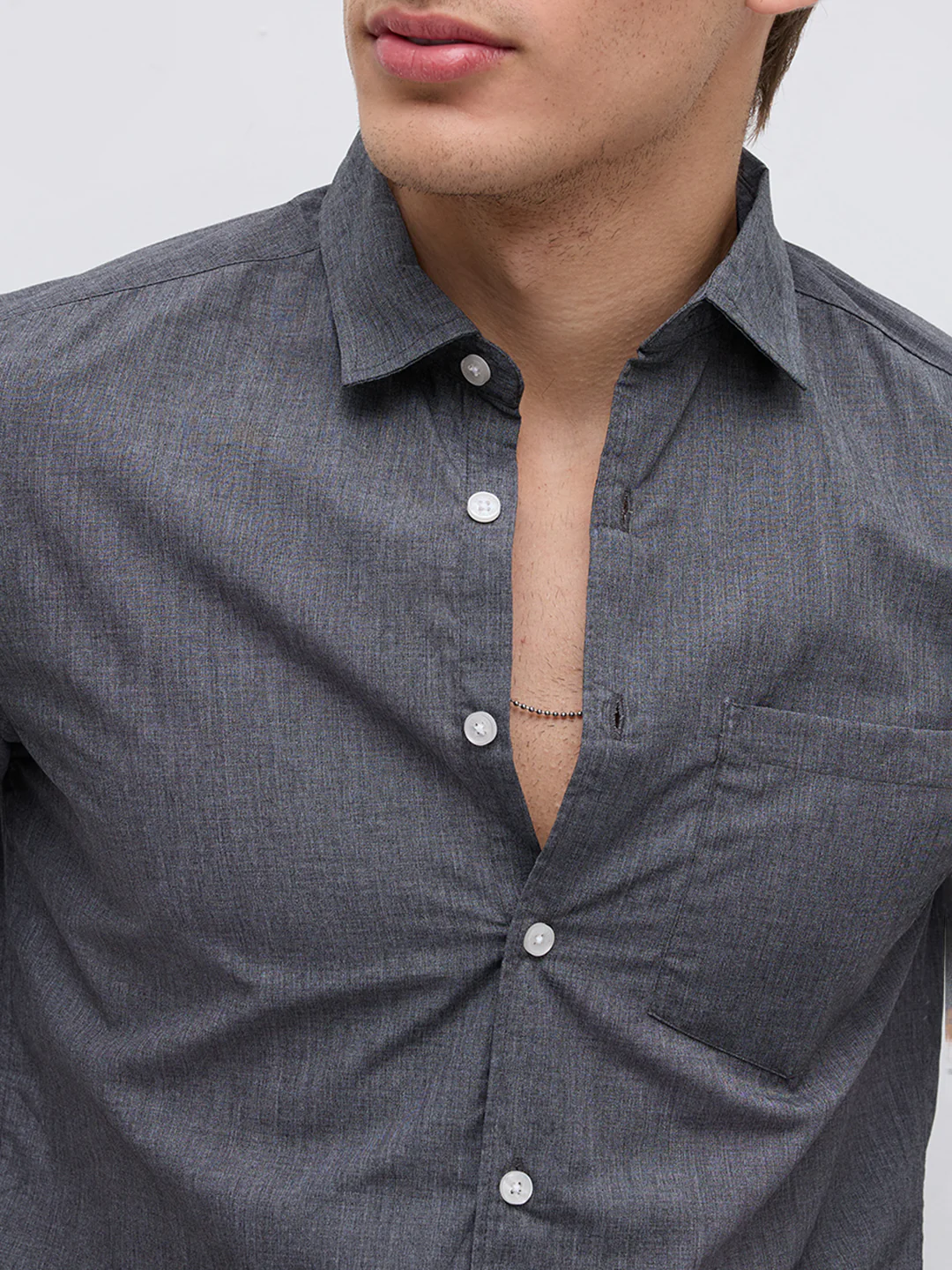 Charcoal Grey Textured Everday Shirt - Image 3