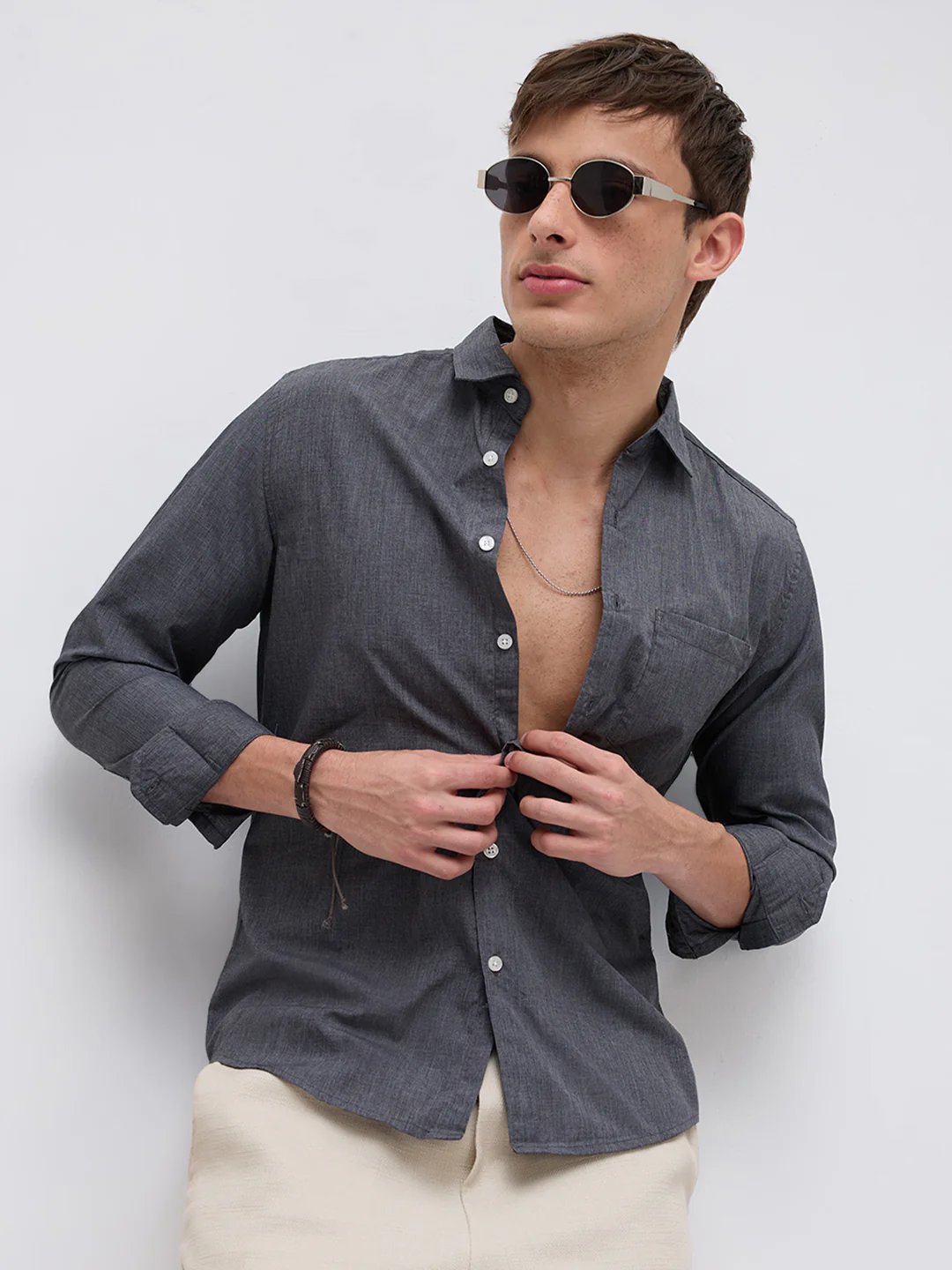 Charcoal Grey Textured Everday Shirt - Image 4
