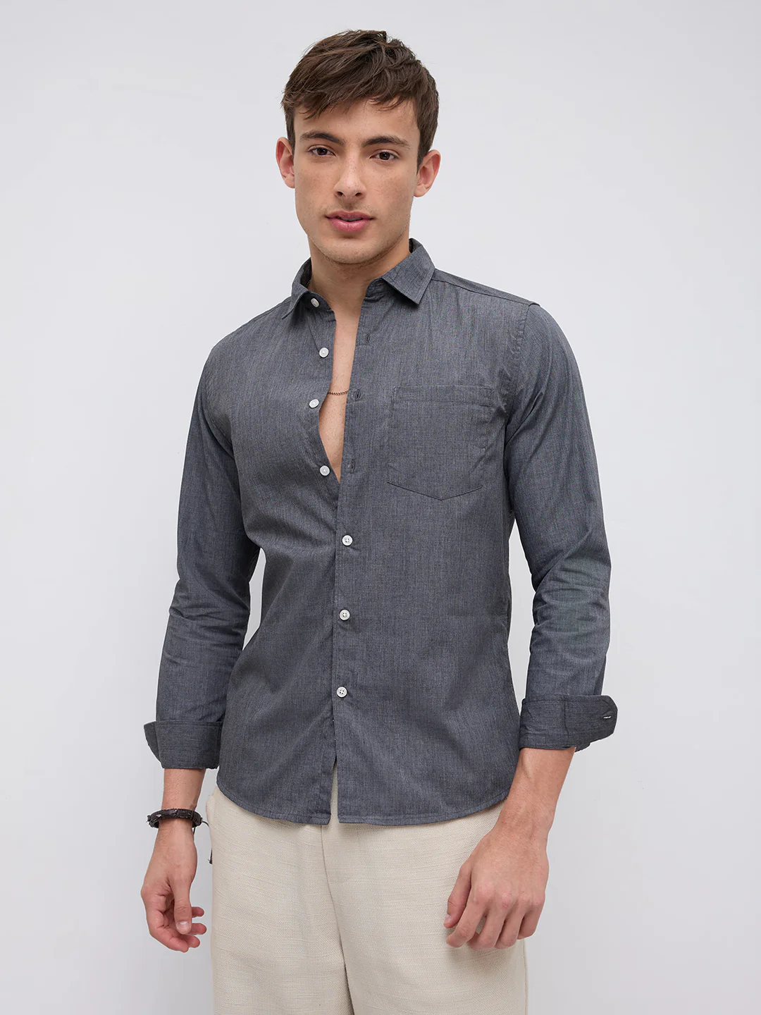 Charcoal Grey Textured Everday Shirt - Image 5