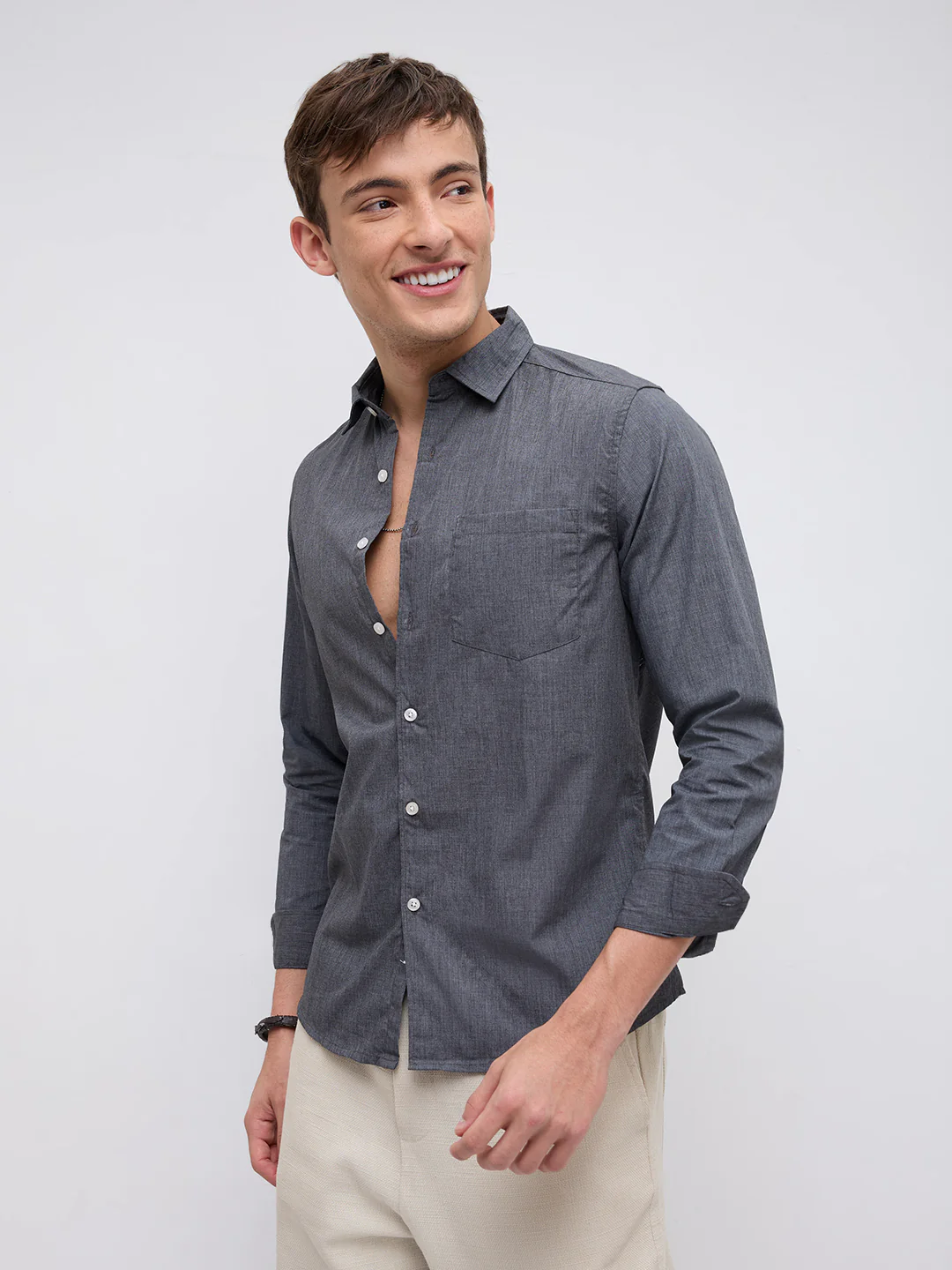 Charcoal Grey Textured Everday Shirt - Image 6