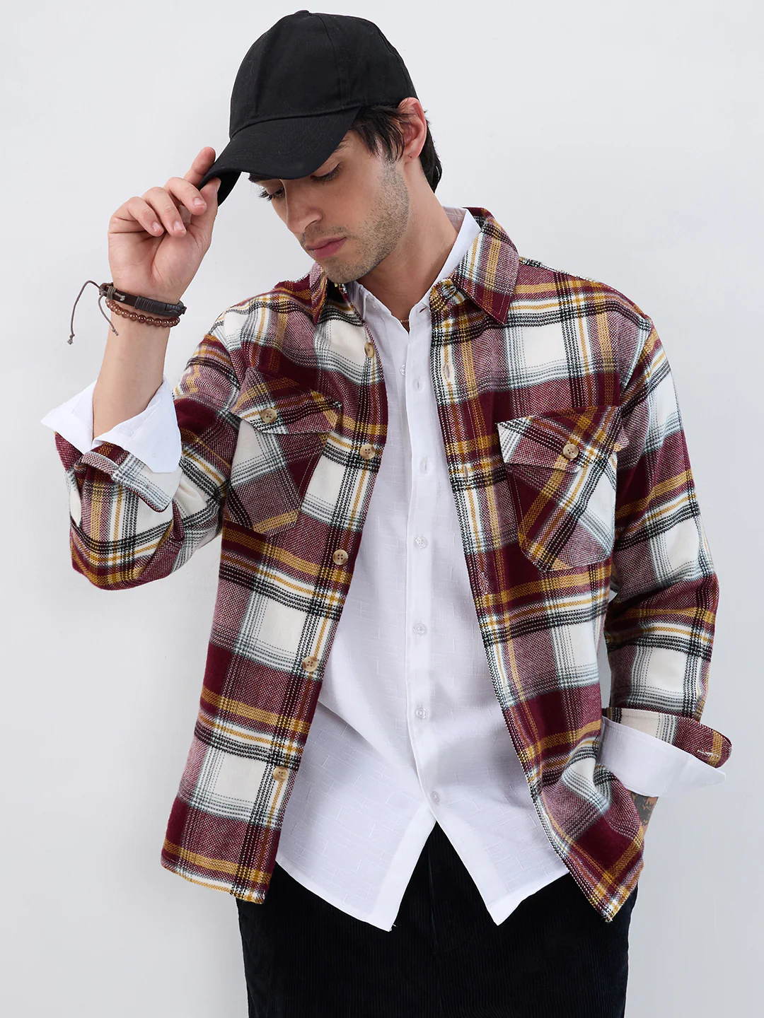 Cherry Red & White Checks Double Pocket Flannel Shirt - Image 2