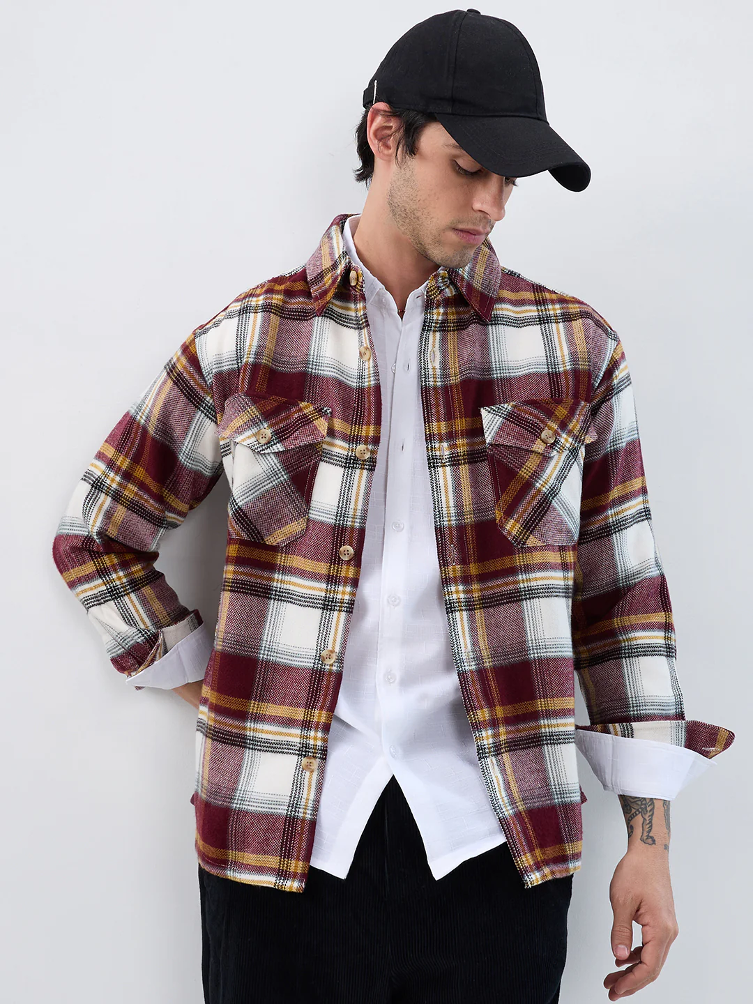 Cherry Red & White Checks Double Pocket Flannel Shirt - Image 4
