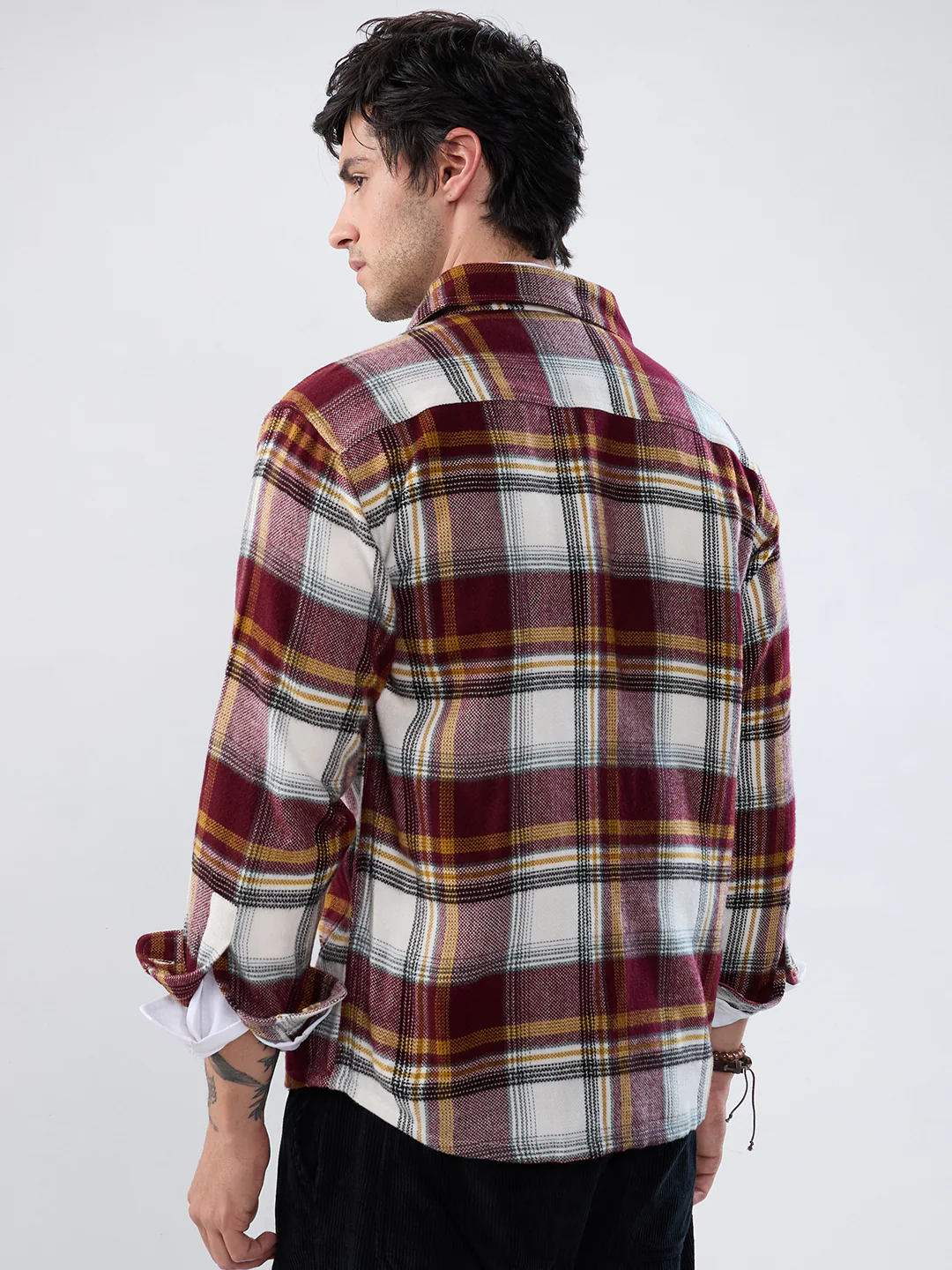 Cherry Red & White Checks Double Pocket Flannel Shirt - Image 7