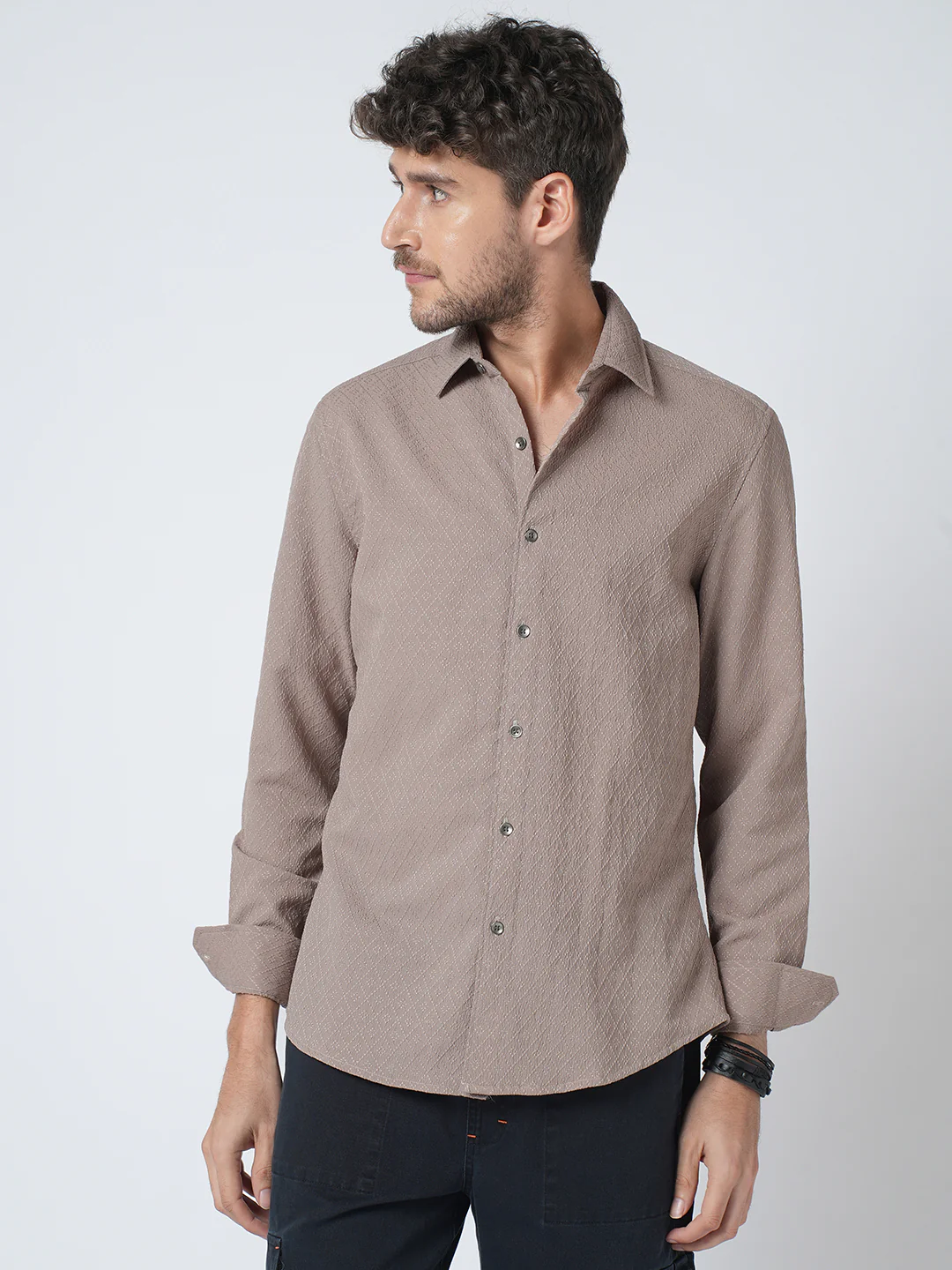 Chestnut Brown Diamond Textured Shirt - Image 4