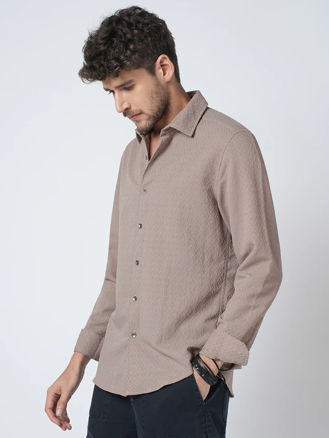 Chestnut Brown Diamond Textured Shirt - Image 5