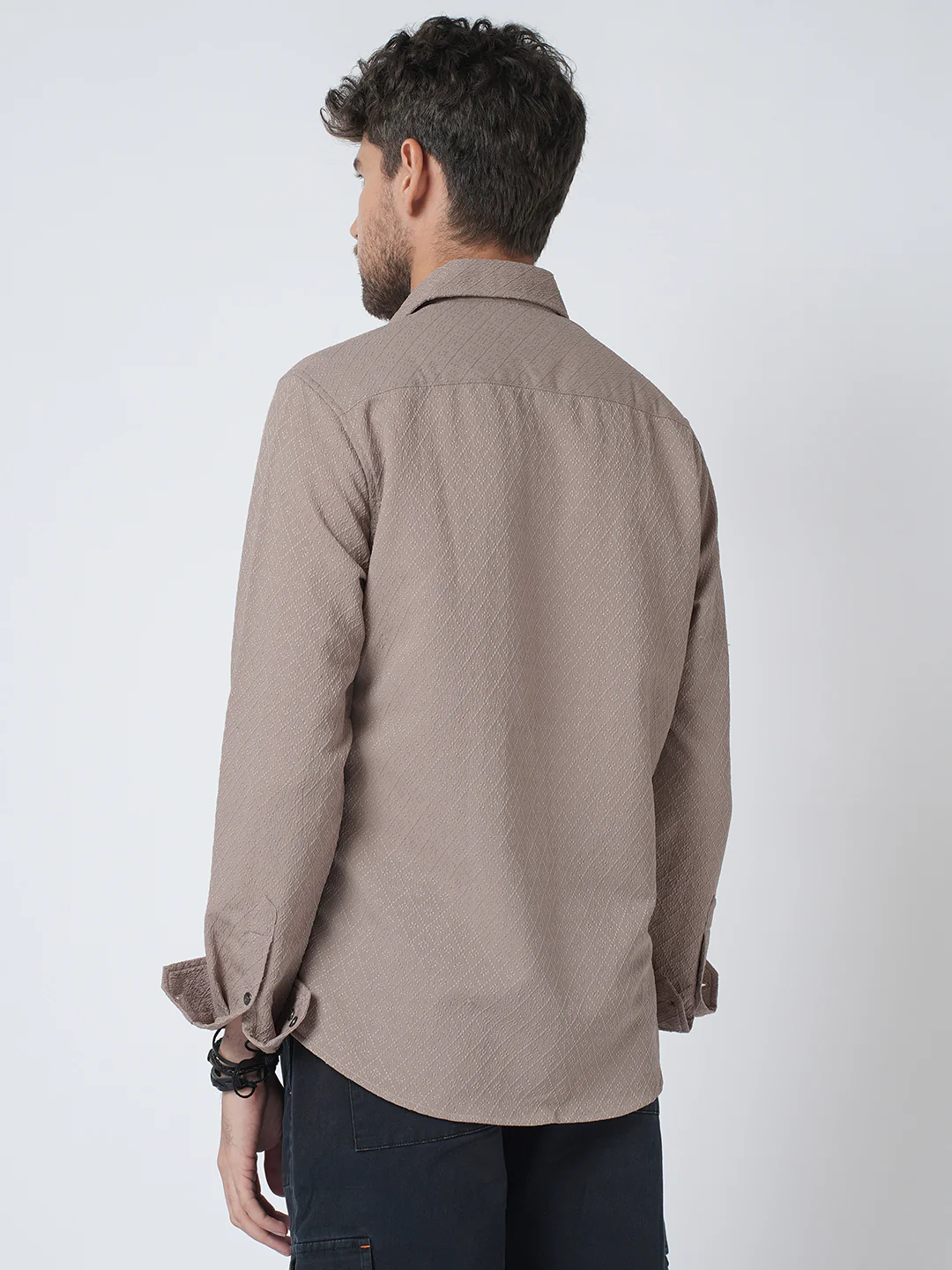 Chestnut Brown Diamond Textured Shirt - Image 6