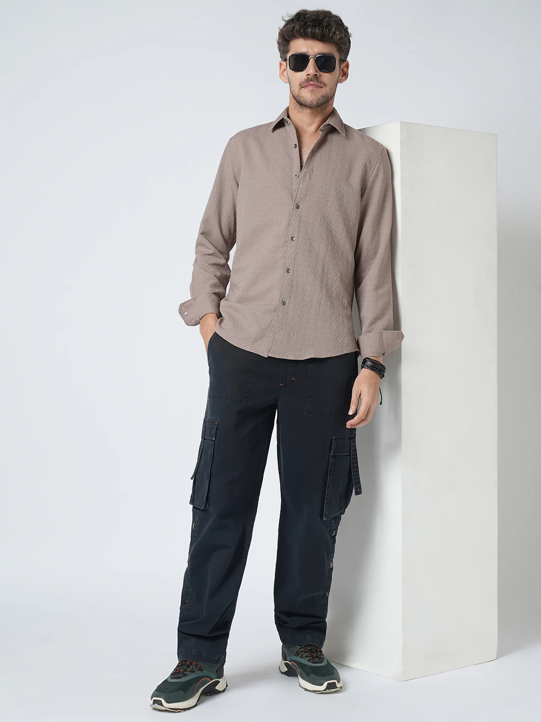 Chestnut Brown Diamond Textured Shirt - Image 7