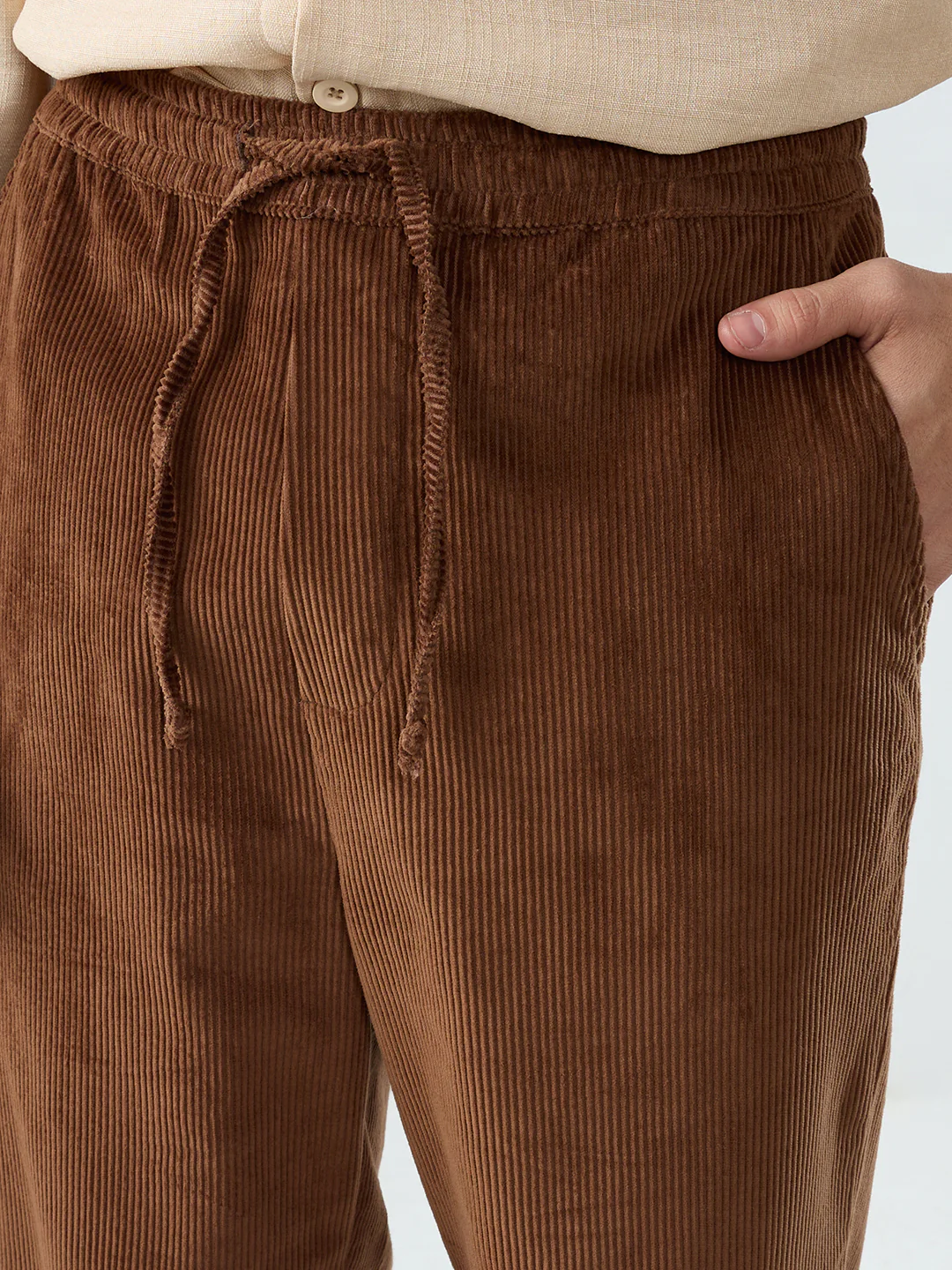 Chocolate Brown Corduroy Straight-Fit Trousers - Image 3