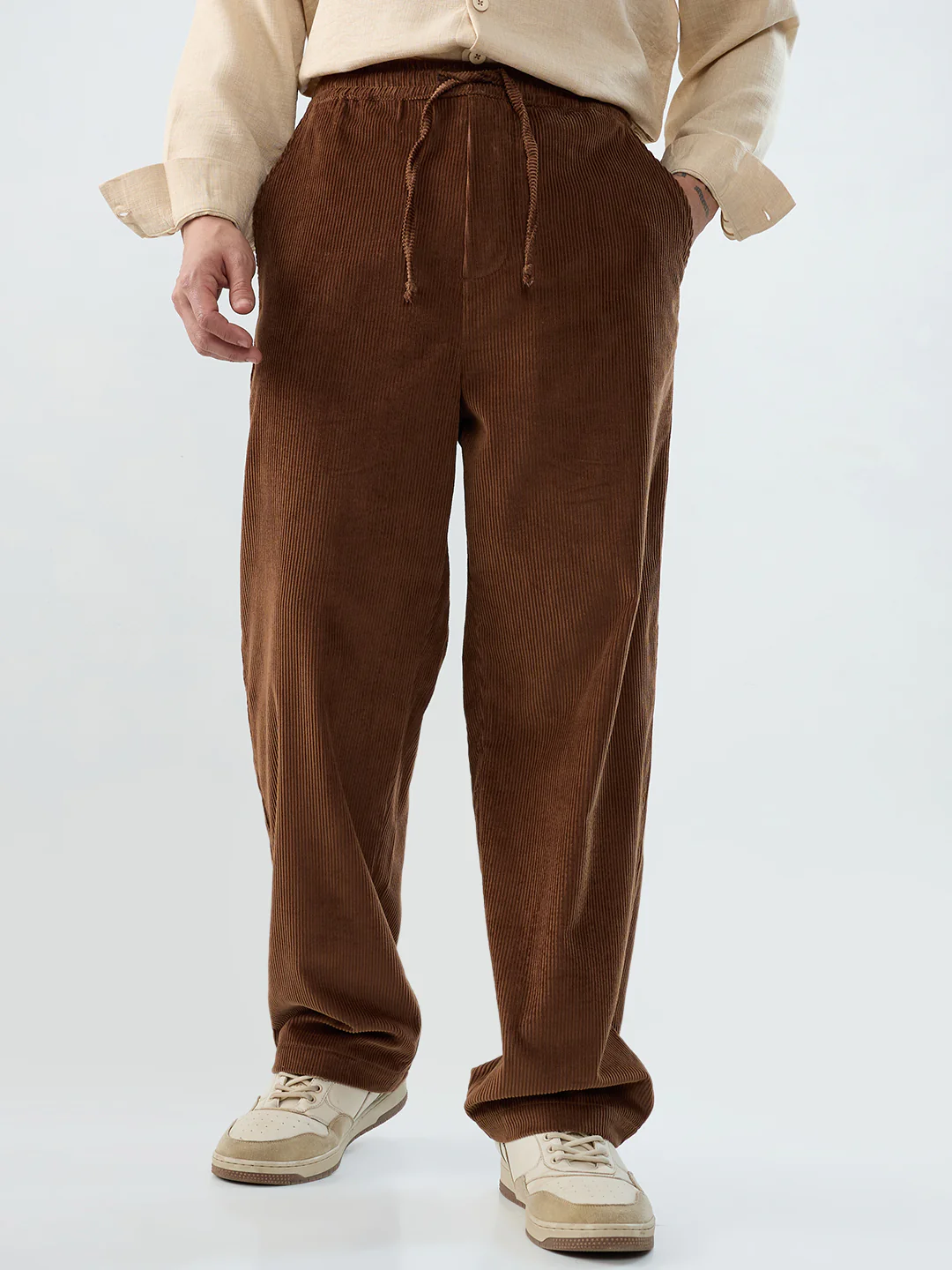 Chocolate Brown Corduroy Straight-Fit Trousers - Image 4