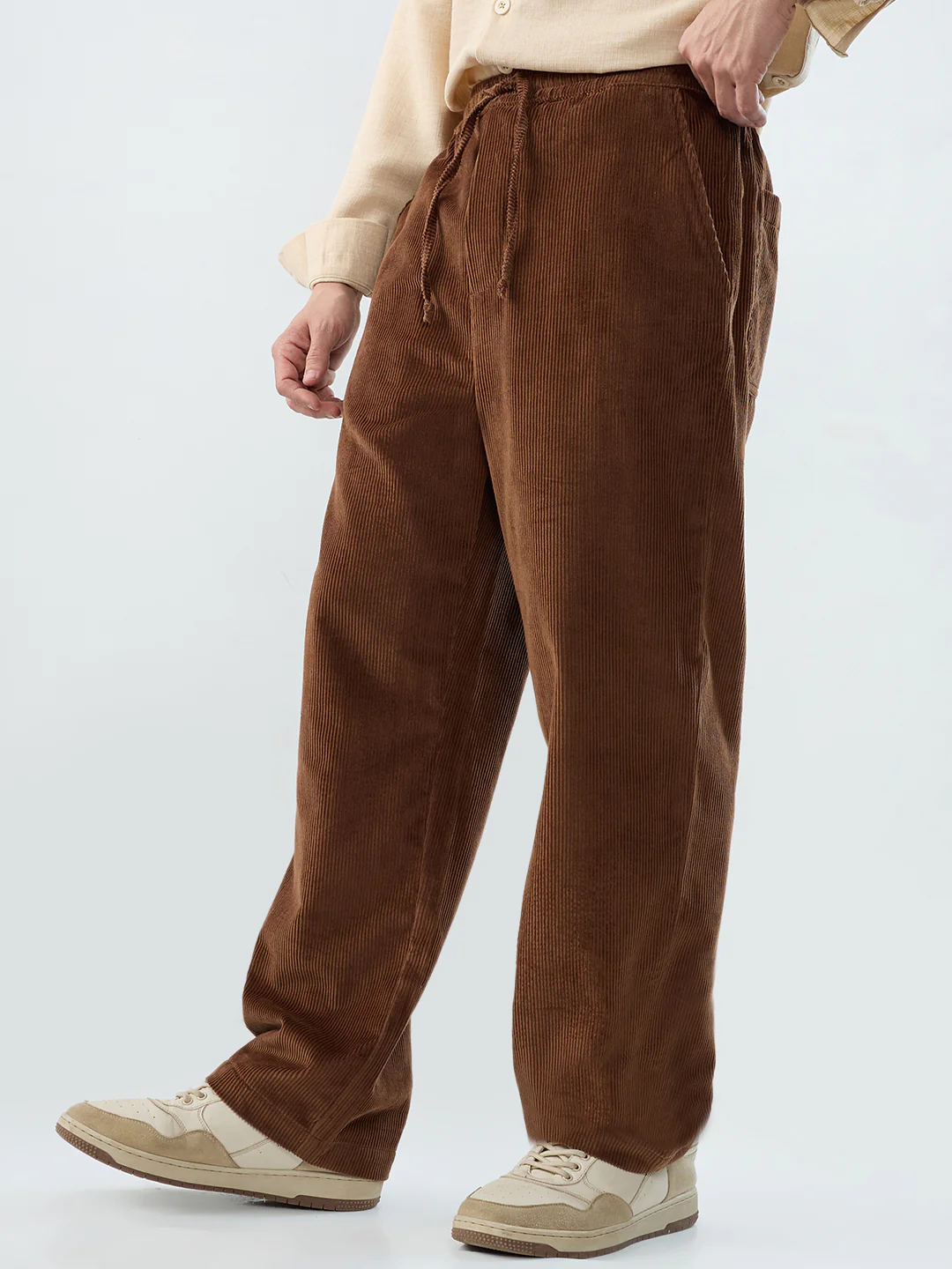 Chocolate Brown Corduroy Straight-Fit Trousers - Image 5