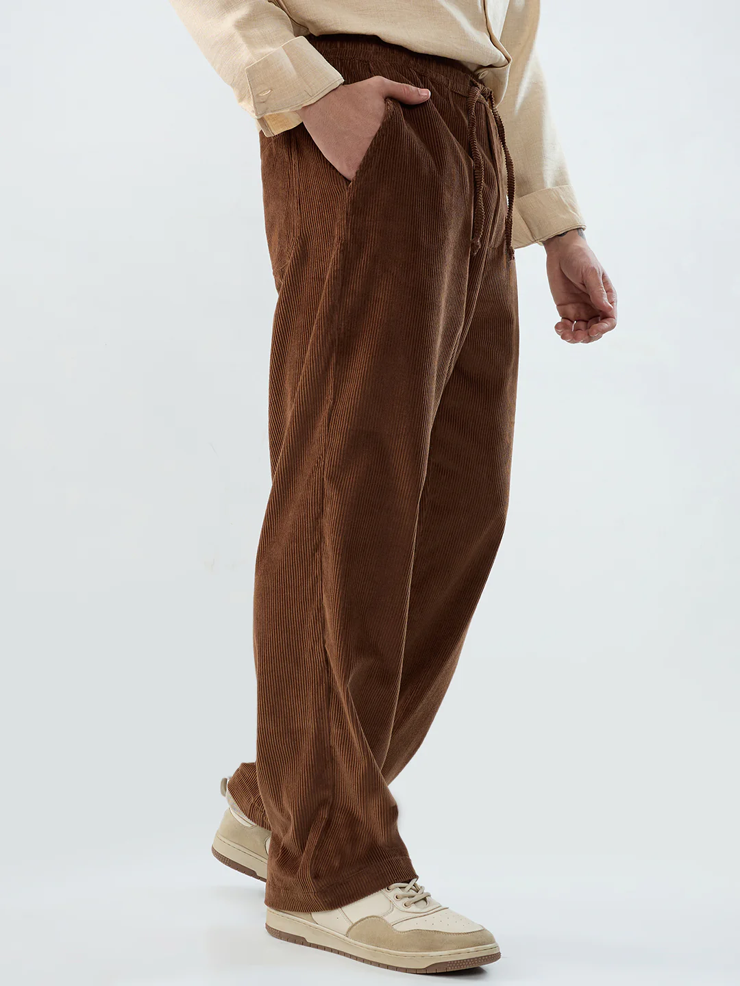 Chocolate Brown Corduroy Straight-Fit Trousers - Image 6