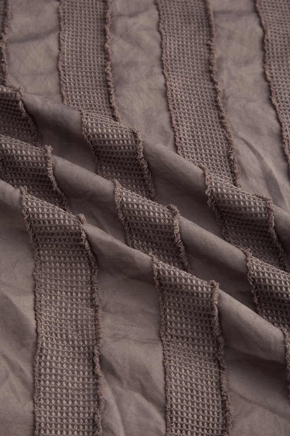 Chocolate Brown Frayed Panelled Waffle Textured Shirt - Image 3