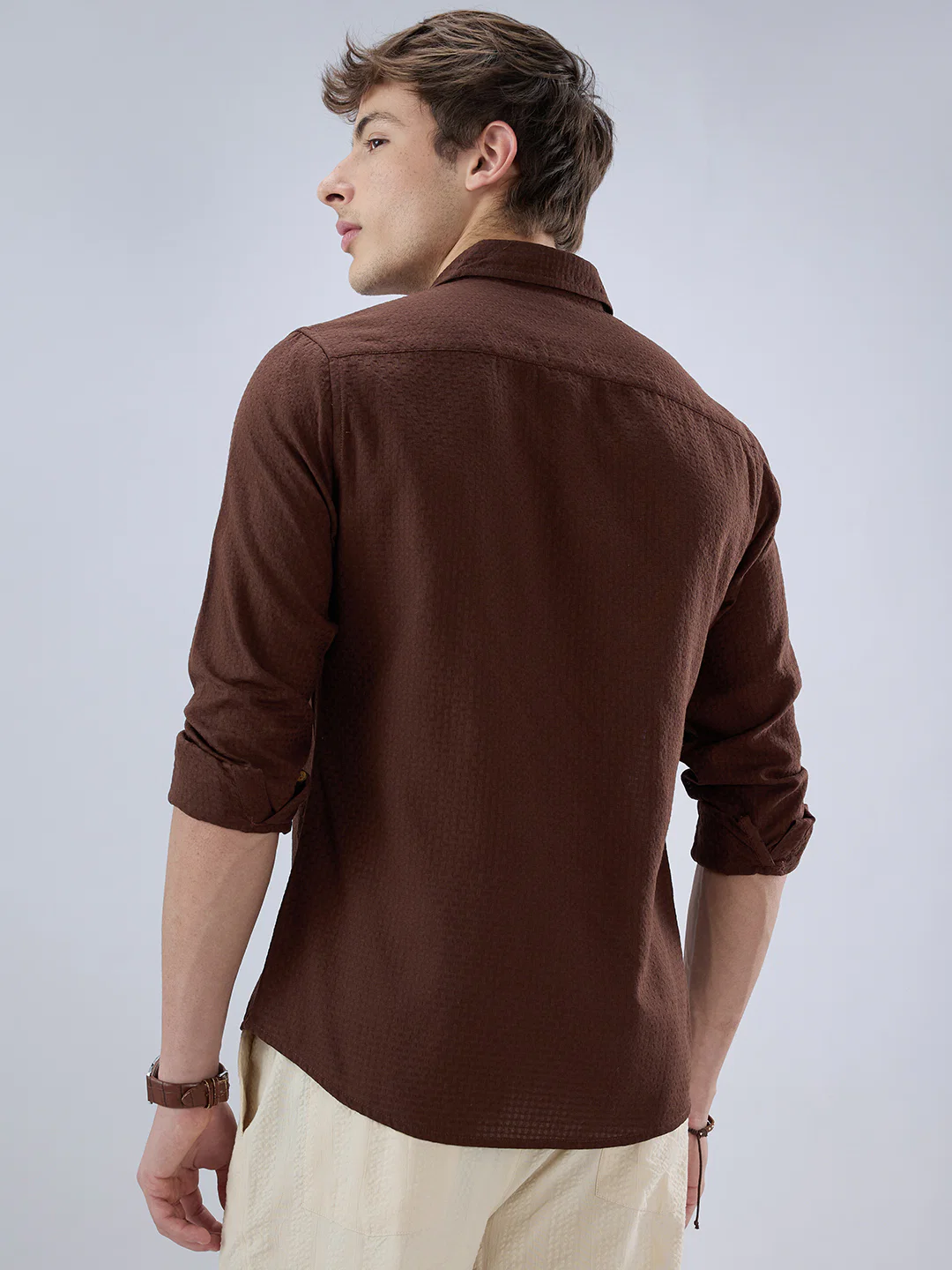 Chocolate Brown Textured Weave Shirt - Image 7