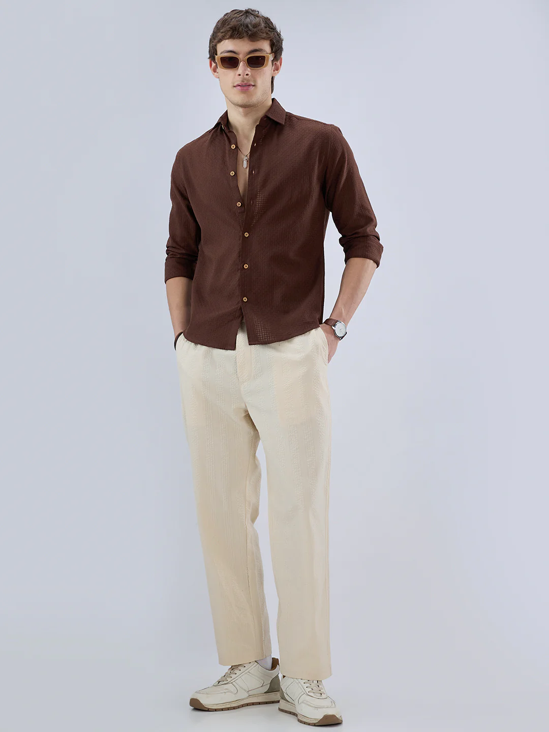 Chocolate Brown Textured Weave Shirt - Image 8