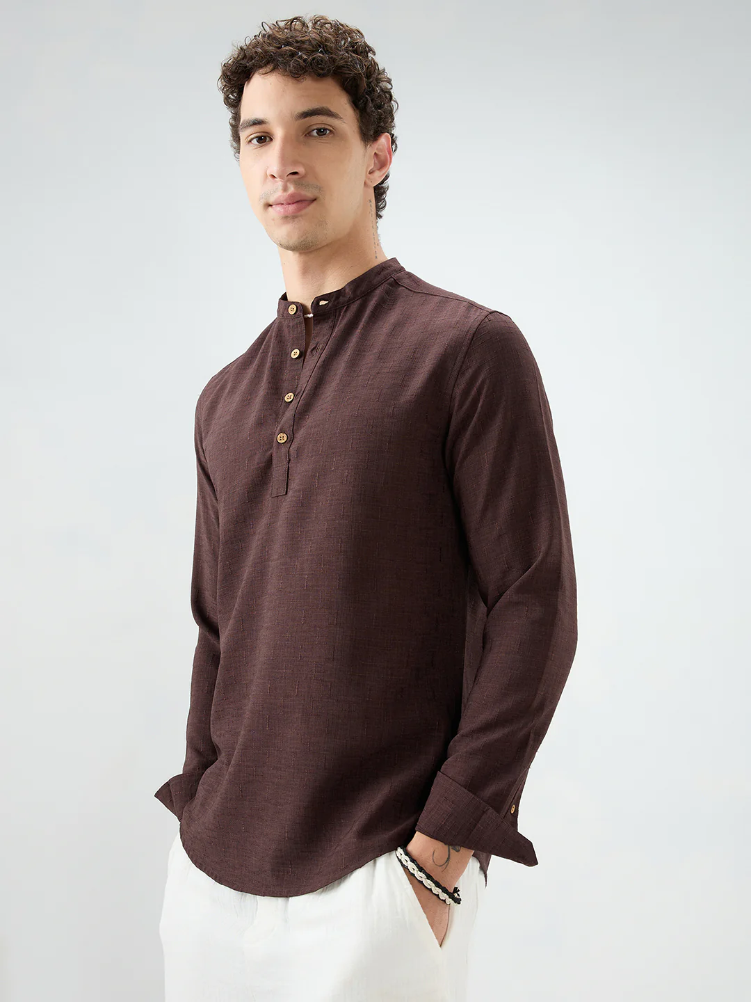 Chocolate Brown Minimal Textured Kurta - Image 6