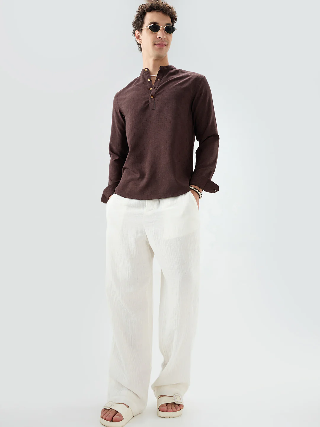 Chocolate Brown Minimal Textured Kurta - Image 8