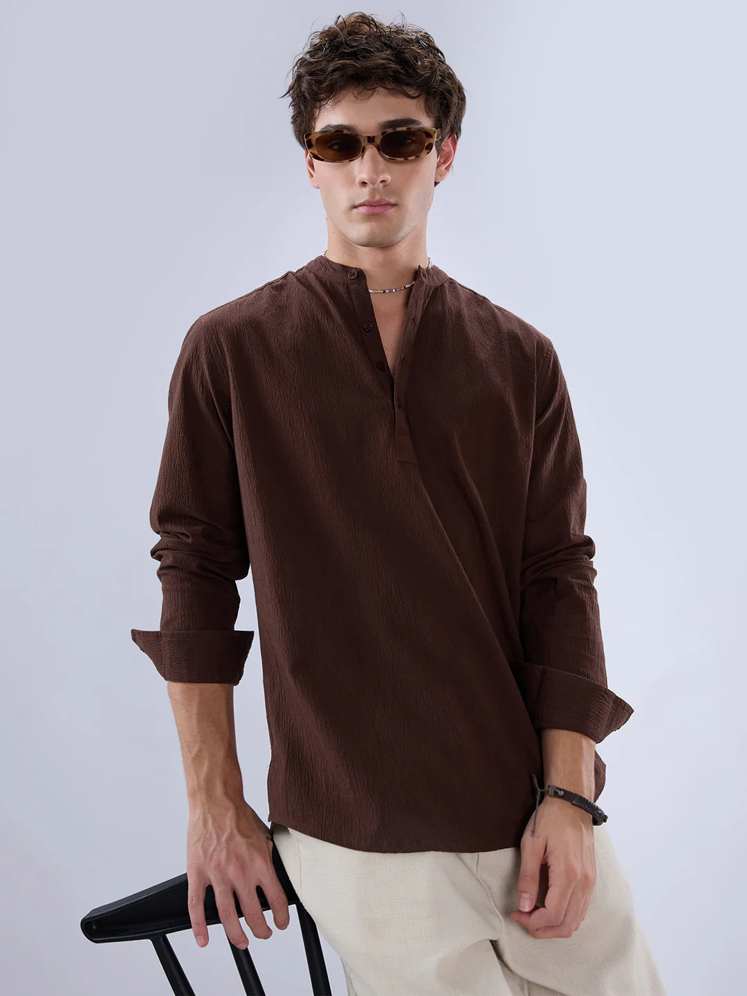 Chocolate Brown Subtle Textured Kurta