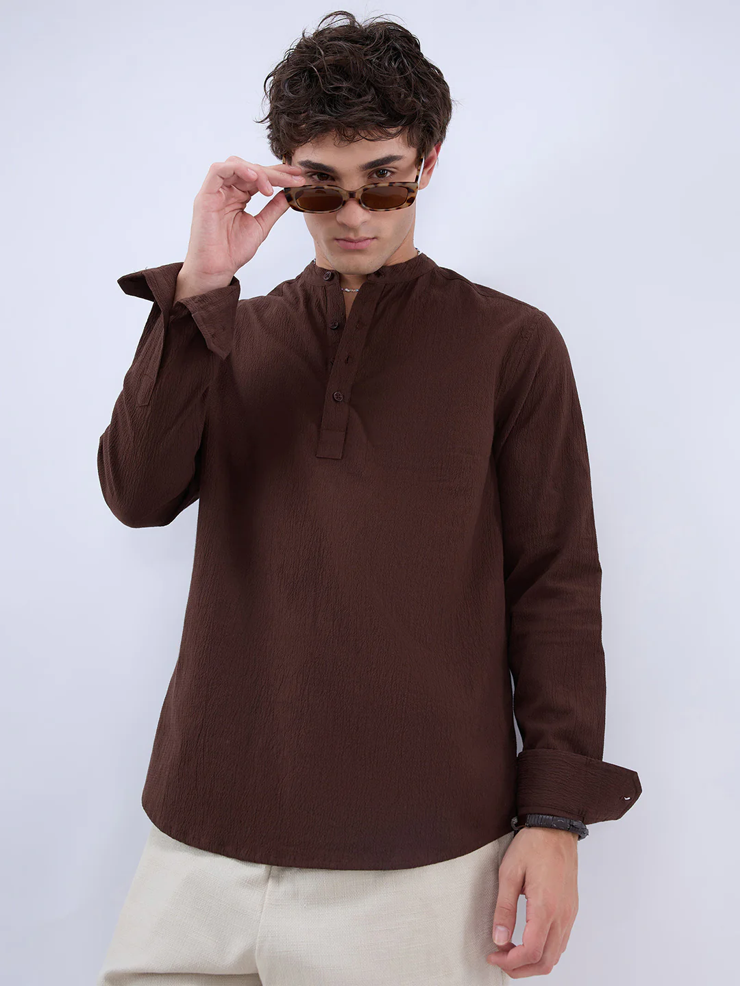 Chocolate Brown Subtle Textured Kurta - Image 2