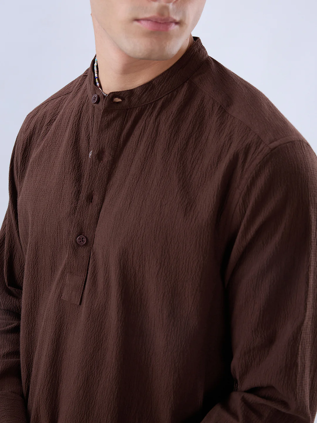 Chocolate Brown Subtle Textured Kurta - Image 3