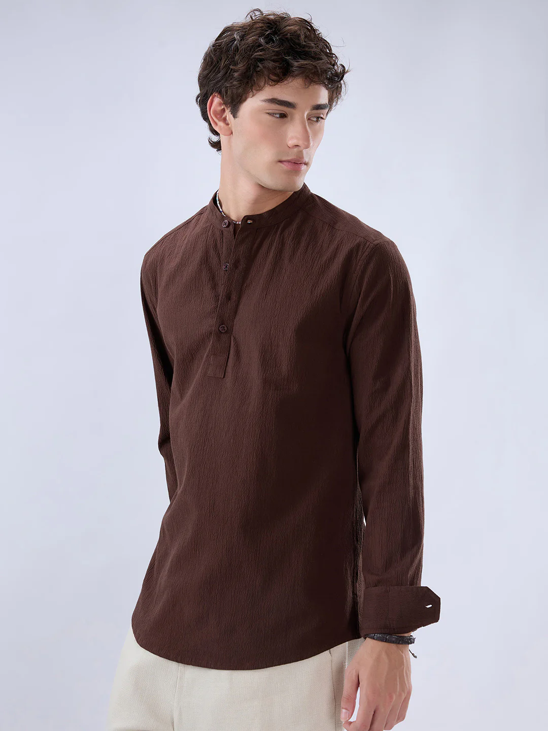 Chocolate Brown Subtle Textured Kurta - Image 6