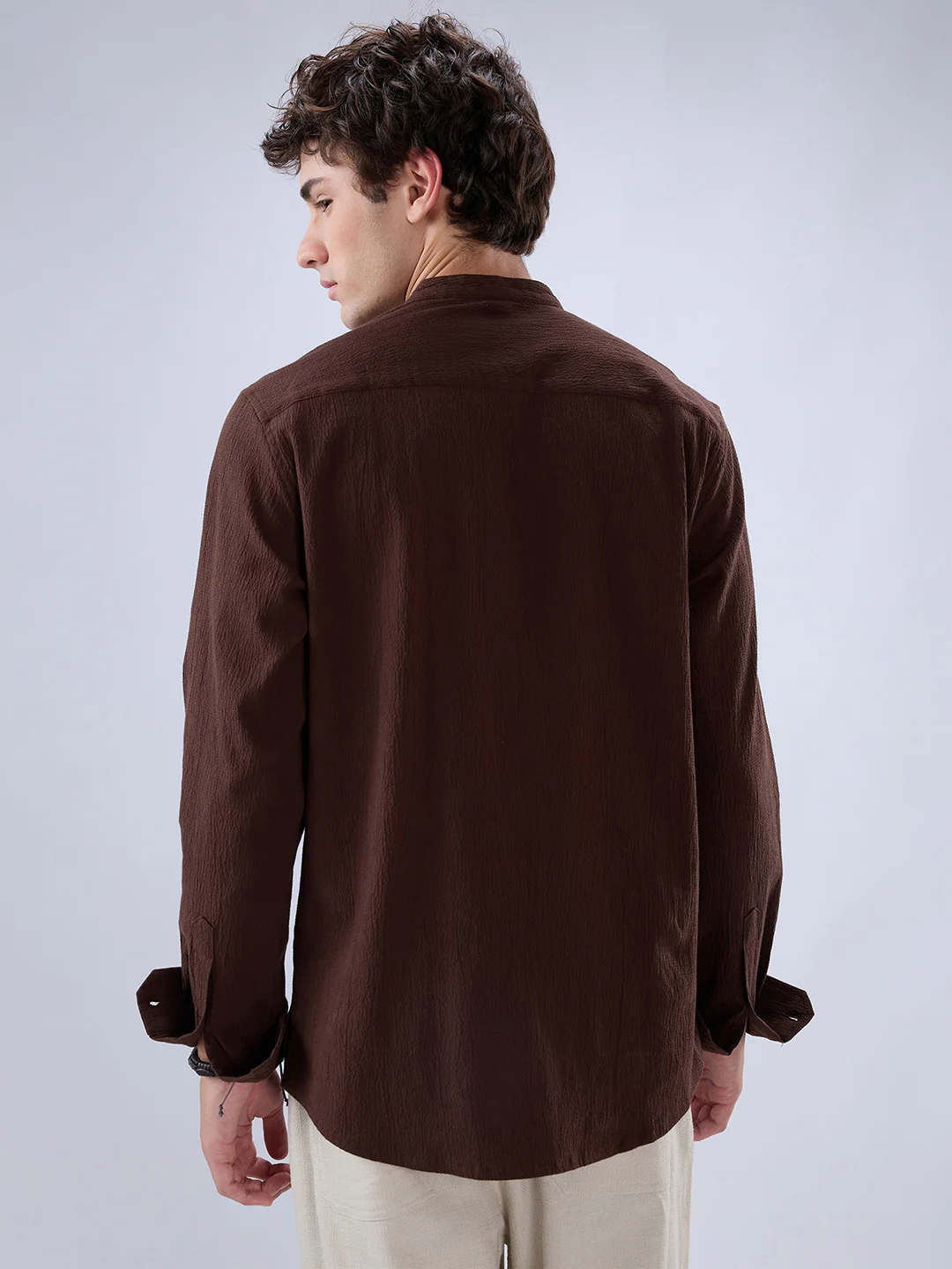 Chocolate Brown Subtle Textured Kurta - Image 7