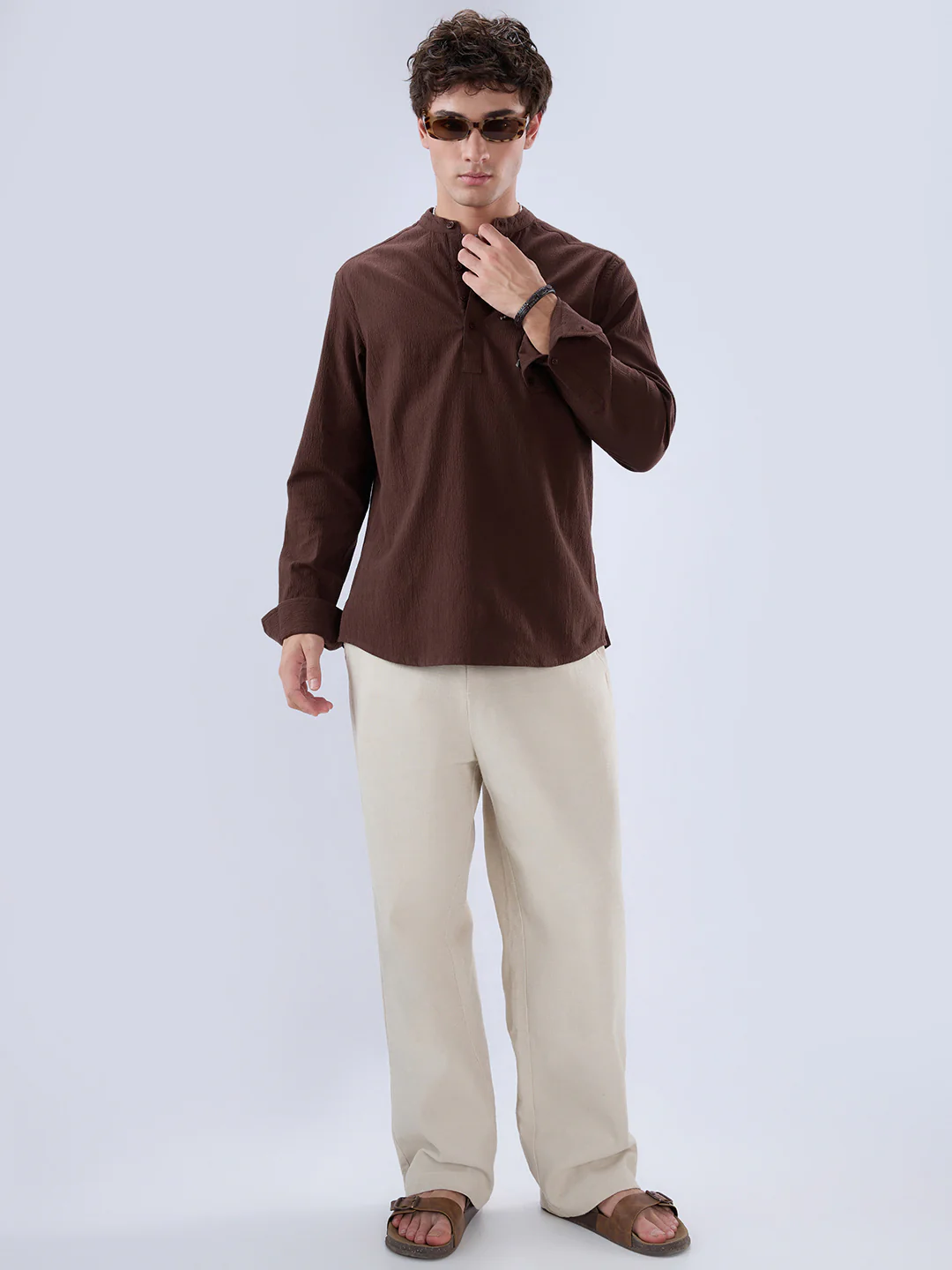 Chocolate Brown Subtle Textured Kurta - Image 8