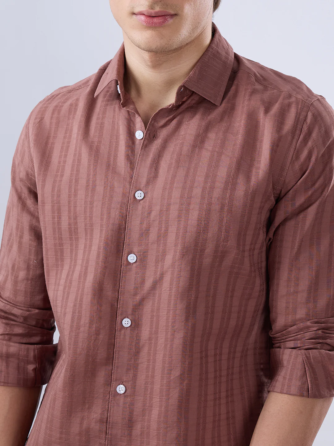 Cinnamon Brown Textured Striped Shirt - Image 3