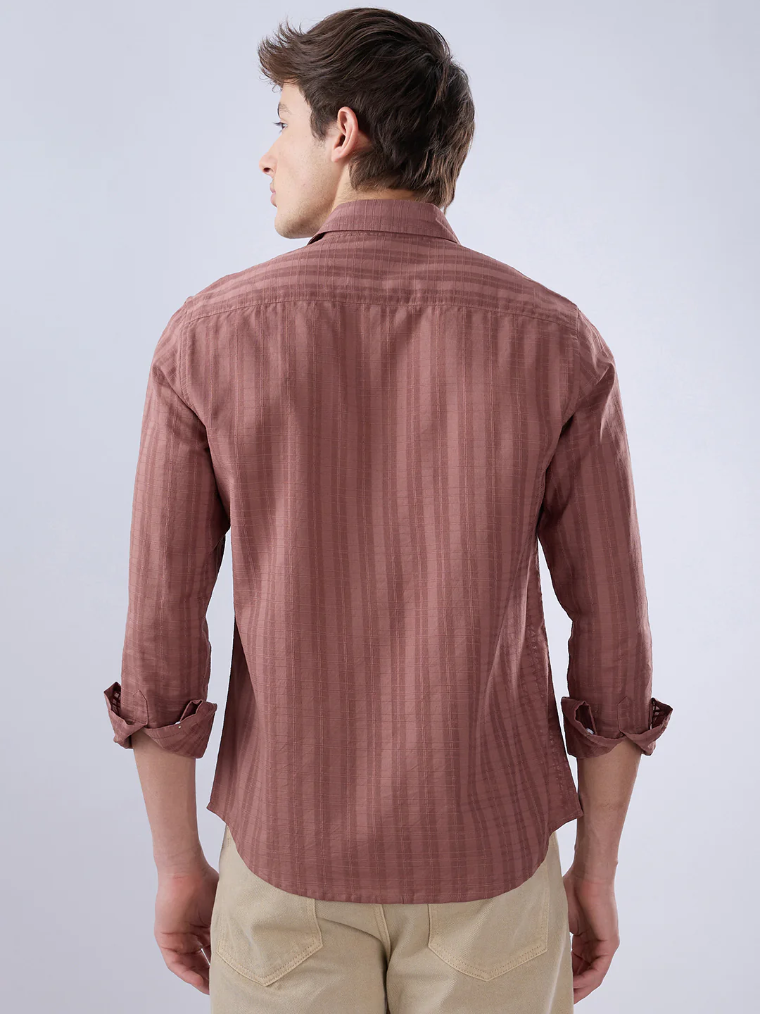 Cinnamon Brown Textured Striped Shirt - Image 6