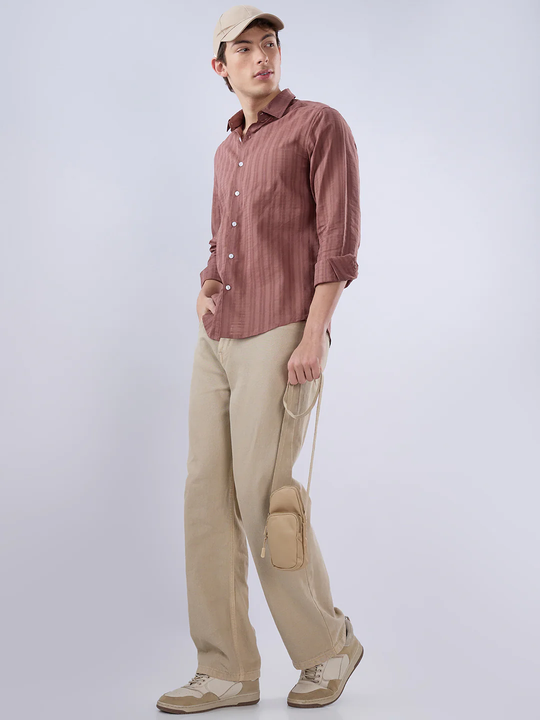 Cinnamon Brown Textured Striped Shirt - Image 7