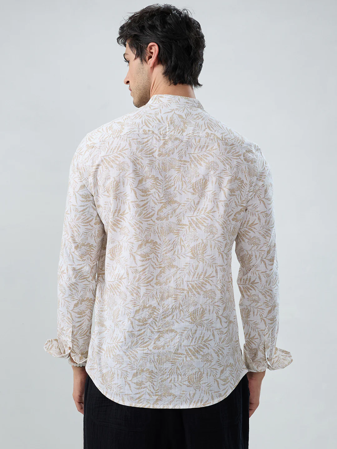 Classic Beige Leaf Printed Kurta - Image 8