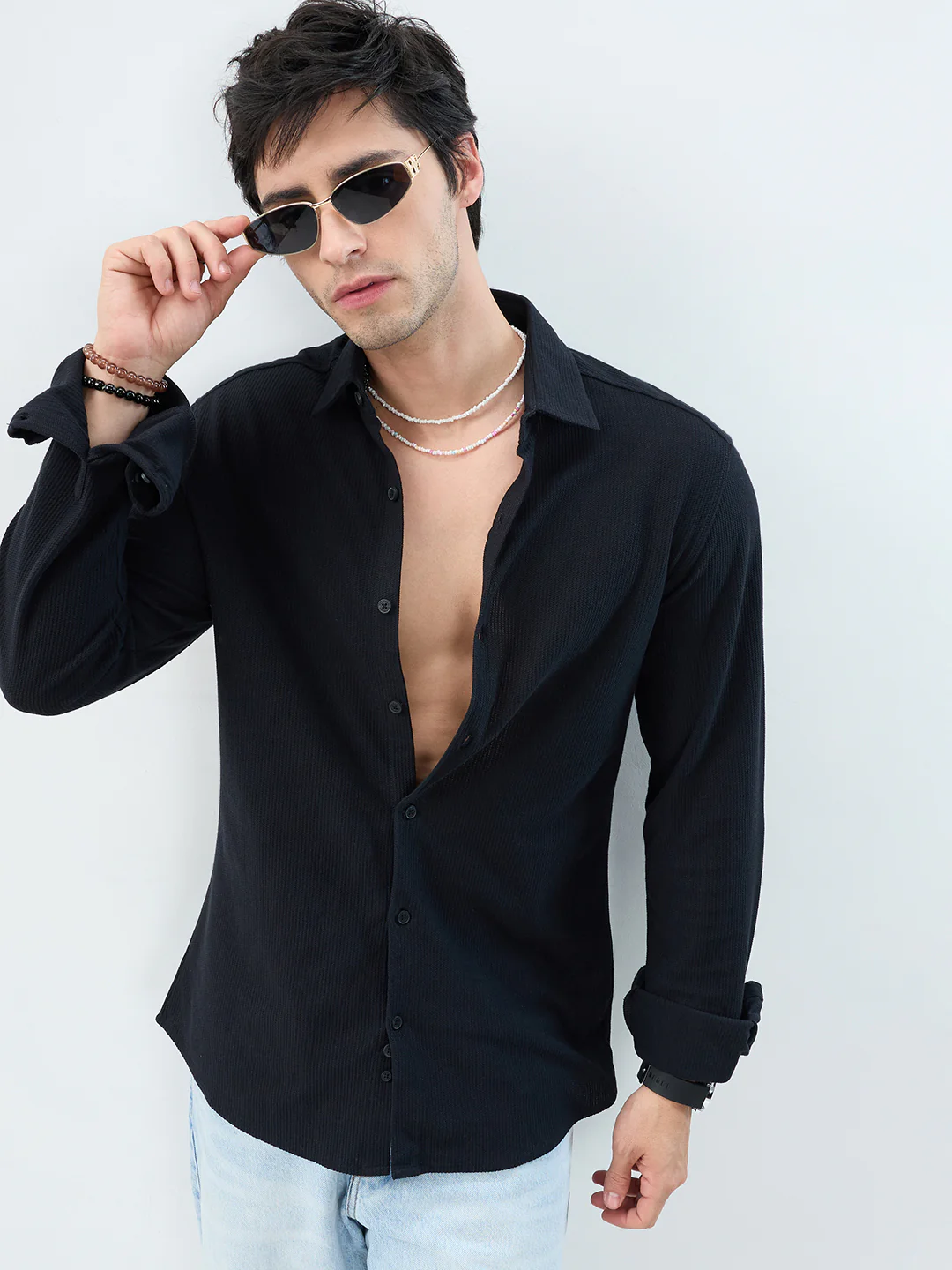 Classic Black Textured Knit Shirt