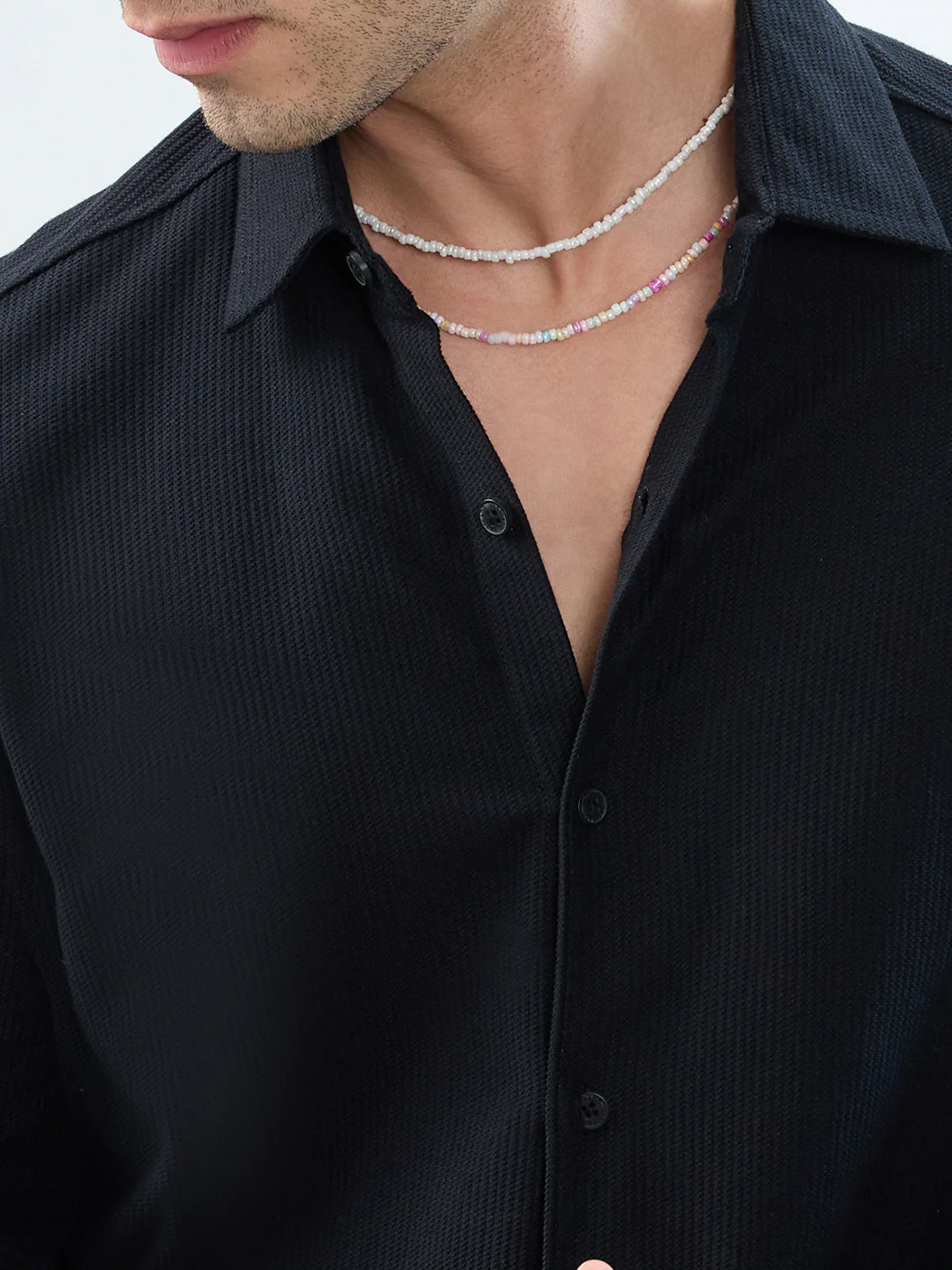 Classic Black Textured Knit Shirt - Image 3