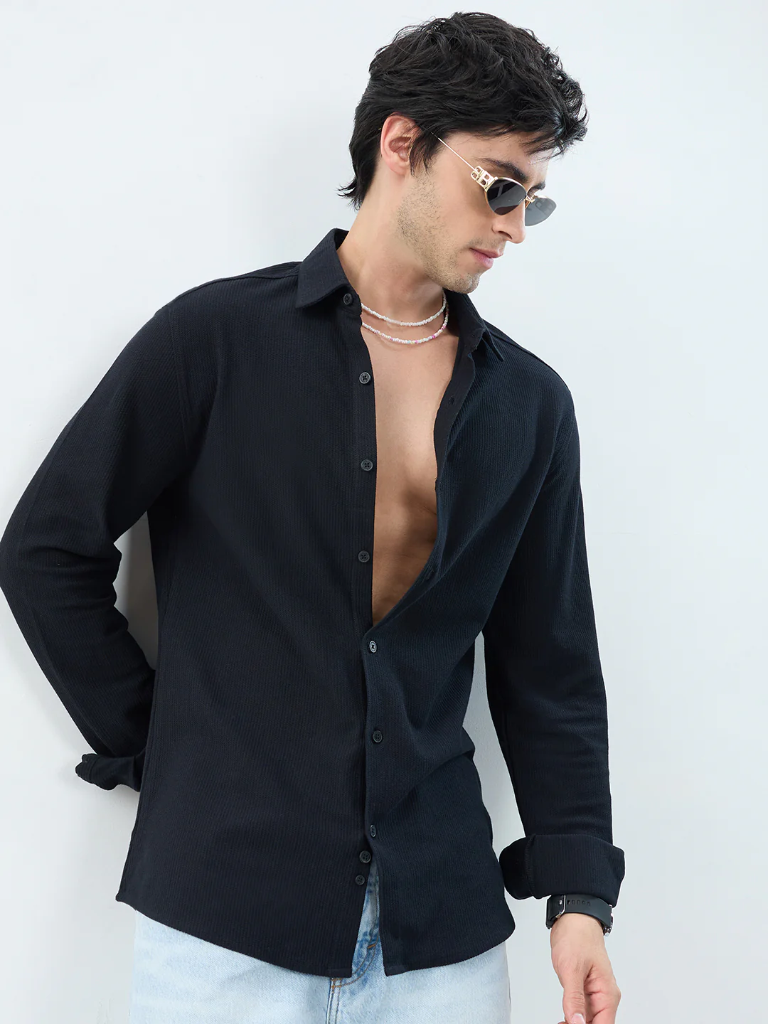 Classic Black Textured Knit Shirt - Image 4