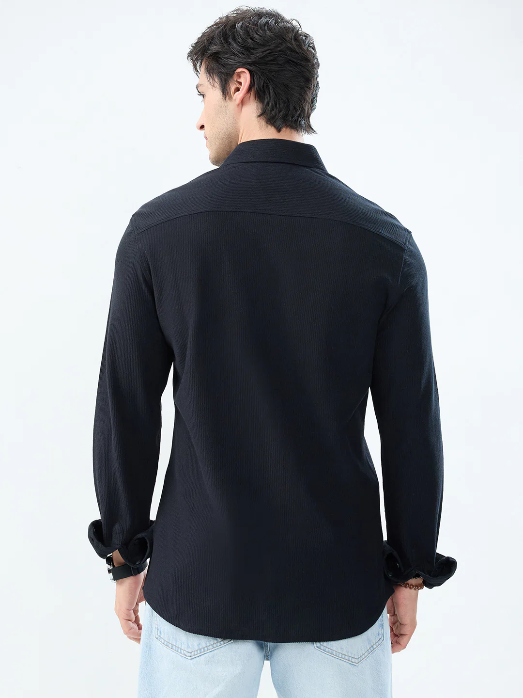 Classic Black Textured Knit Shirt - Image 6