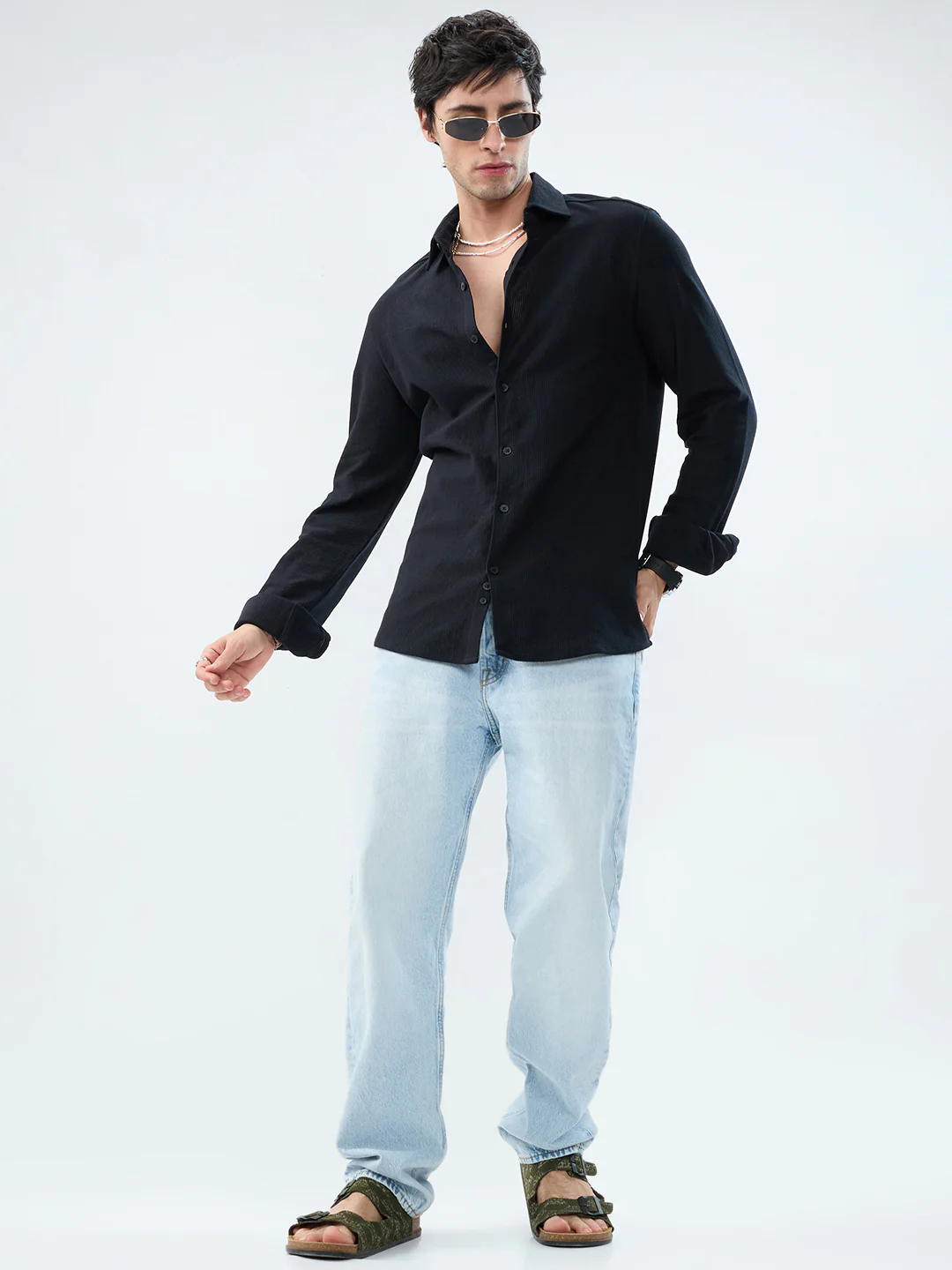 Classic Black Textured Knit Shirt - Image 7