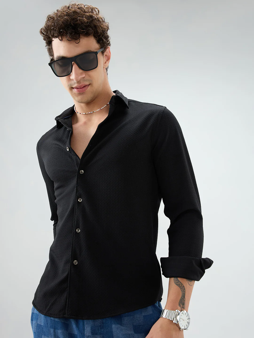 Classic Black Textured Shirt - Image 2