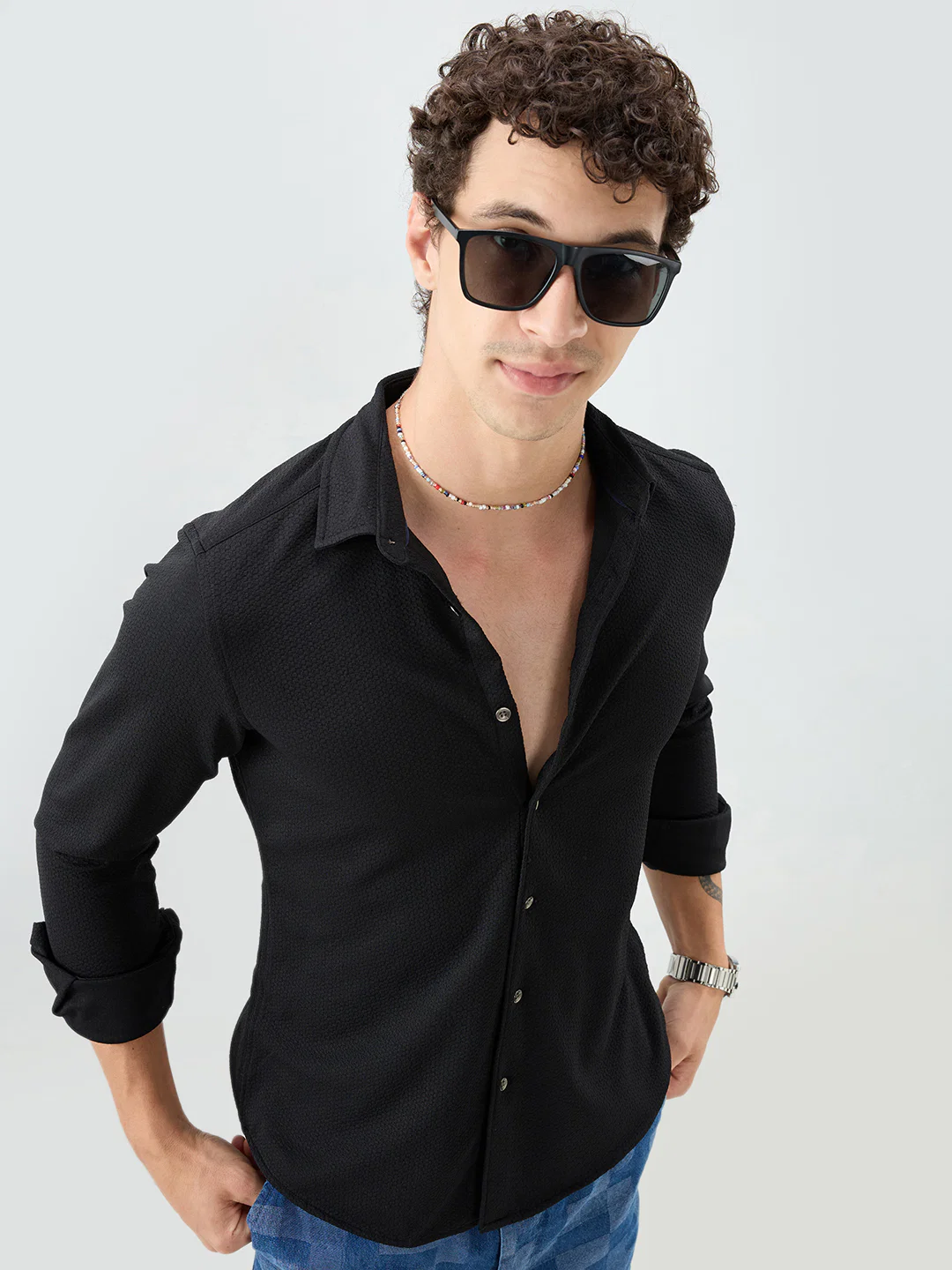 Classic Black Textured Shirt - Image 4