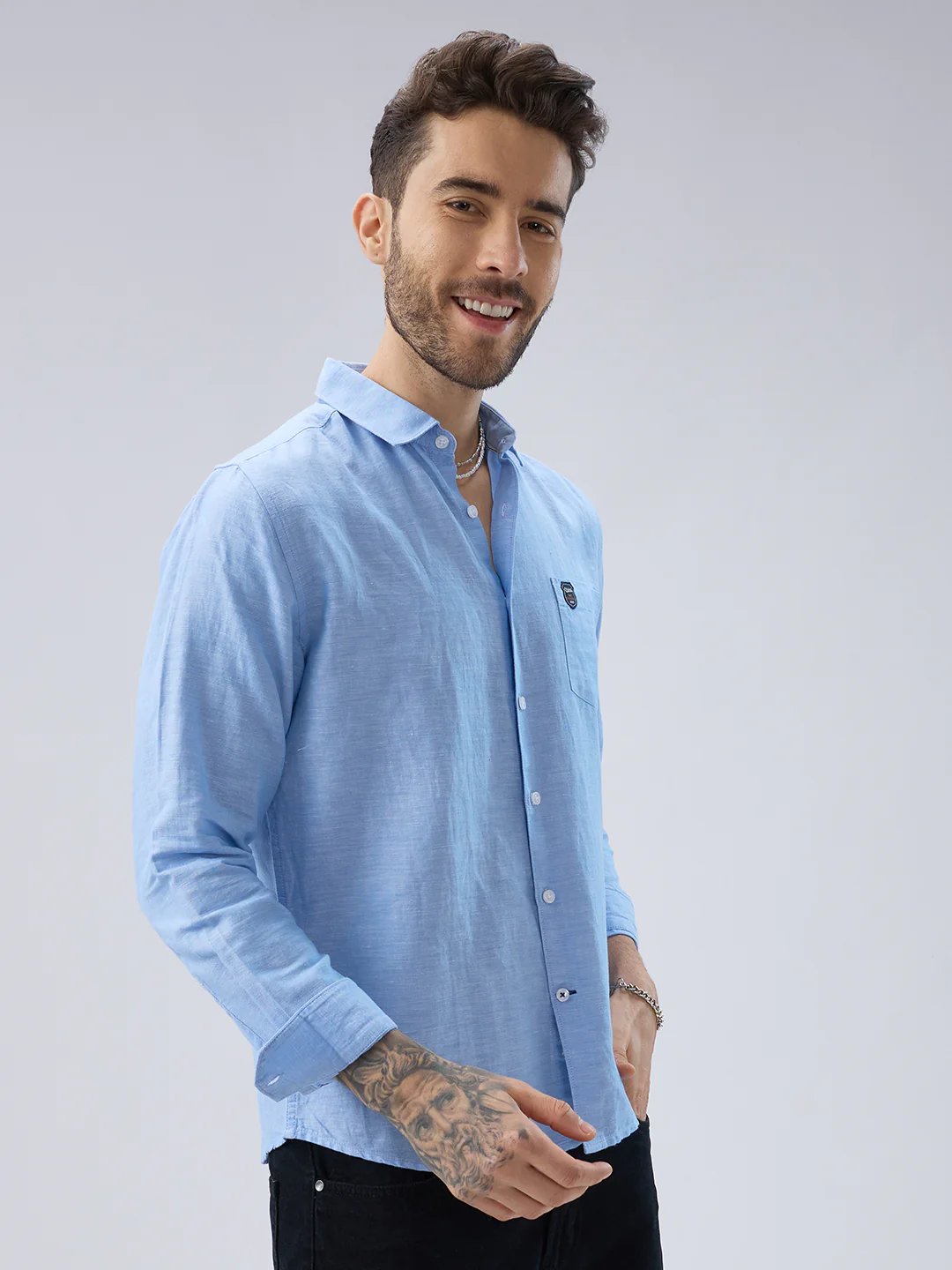 Classic Blue Fine Weave Shirt - Image 4
