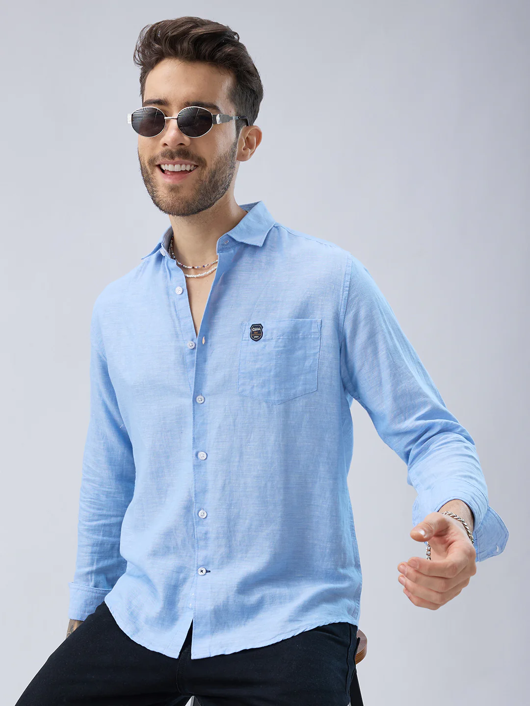Classic Blue Fine Weave Shirt - Image 7